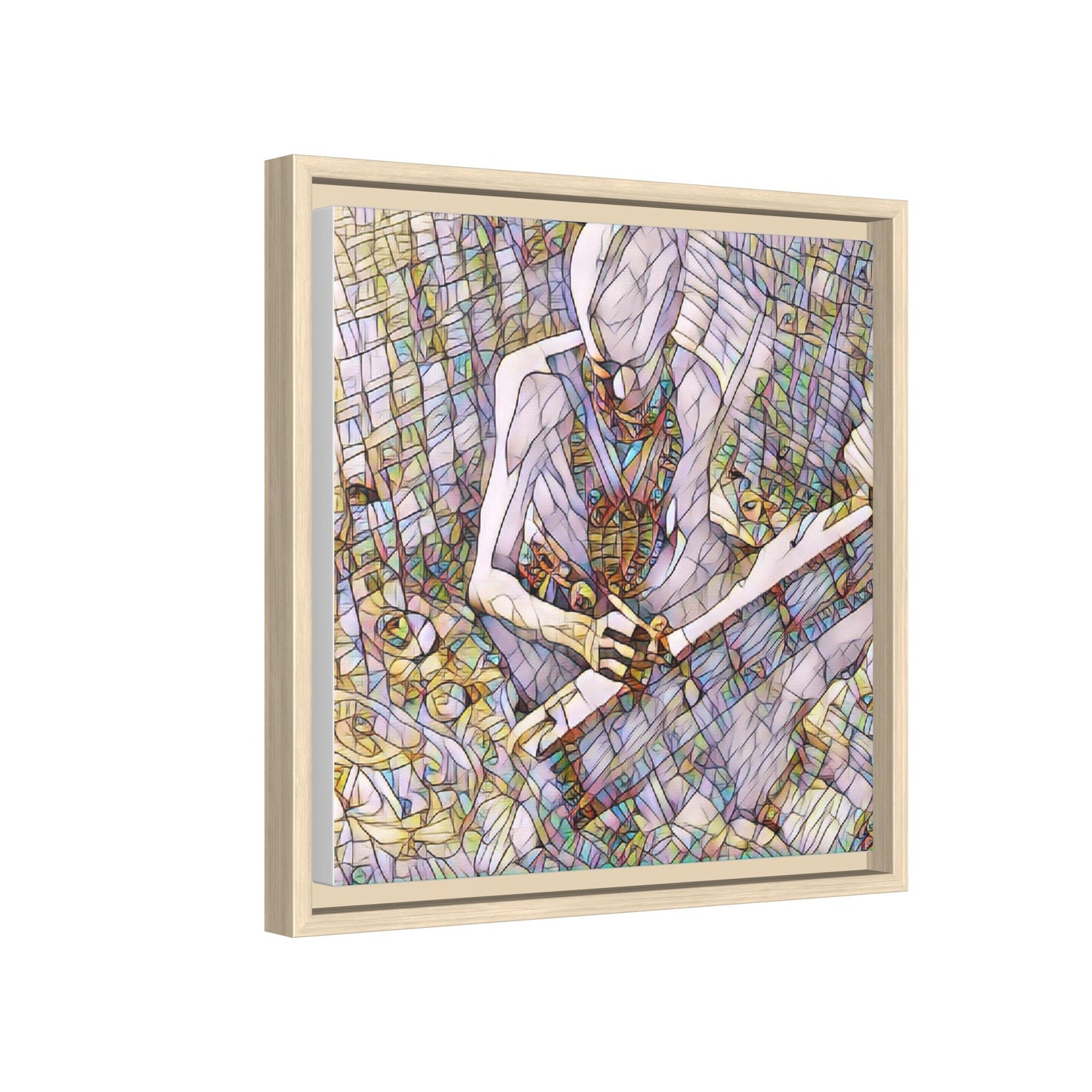 Abstract Fantasy Warrior Matte Framed Canvas — Colorful Stained-Glass Style Art
