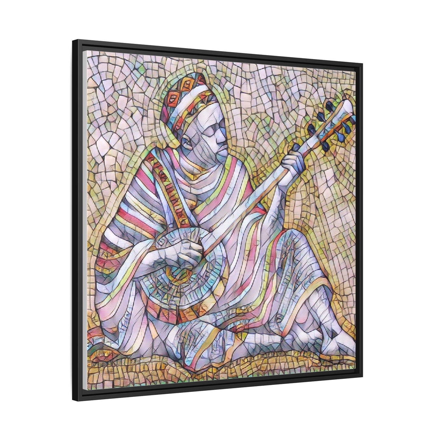 Framed Mosaic Musician Canvas – Colorful Bohemian Wall Art