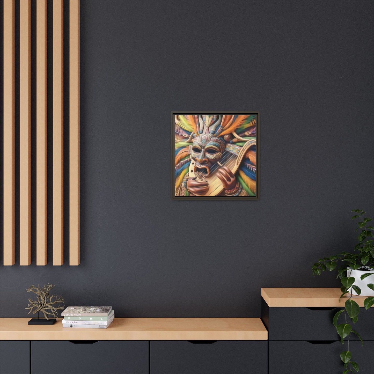 Colorful Tribal Mask Canvas — Framed Matte Wall Art