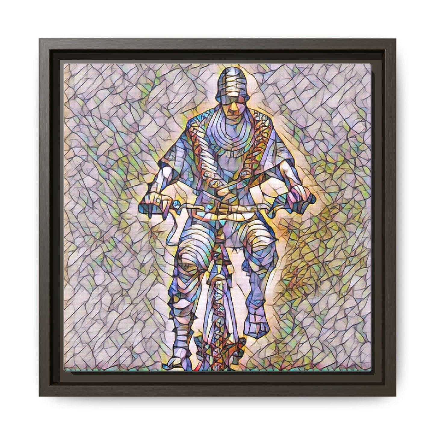 Framed Matte Canvas Art - Stylized Cyclist Illustration