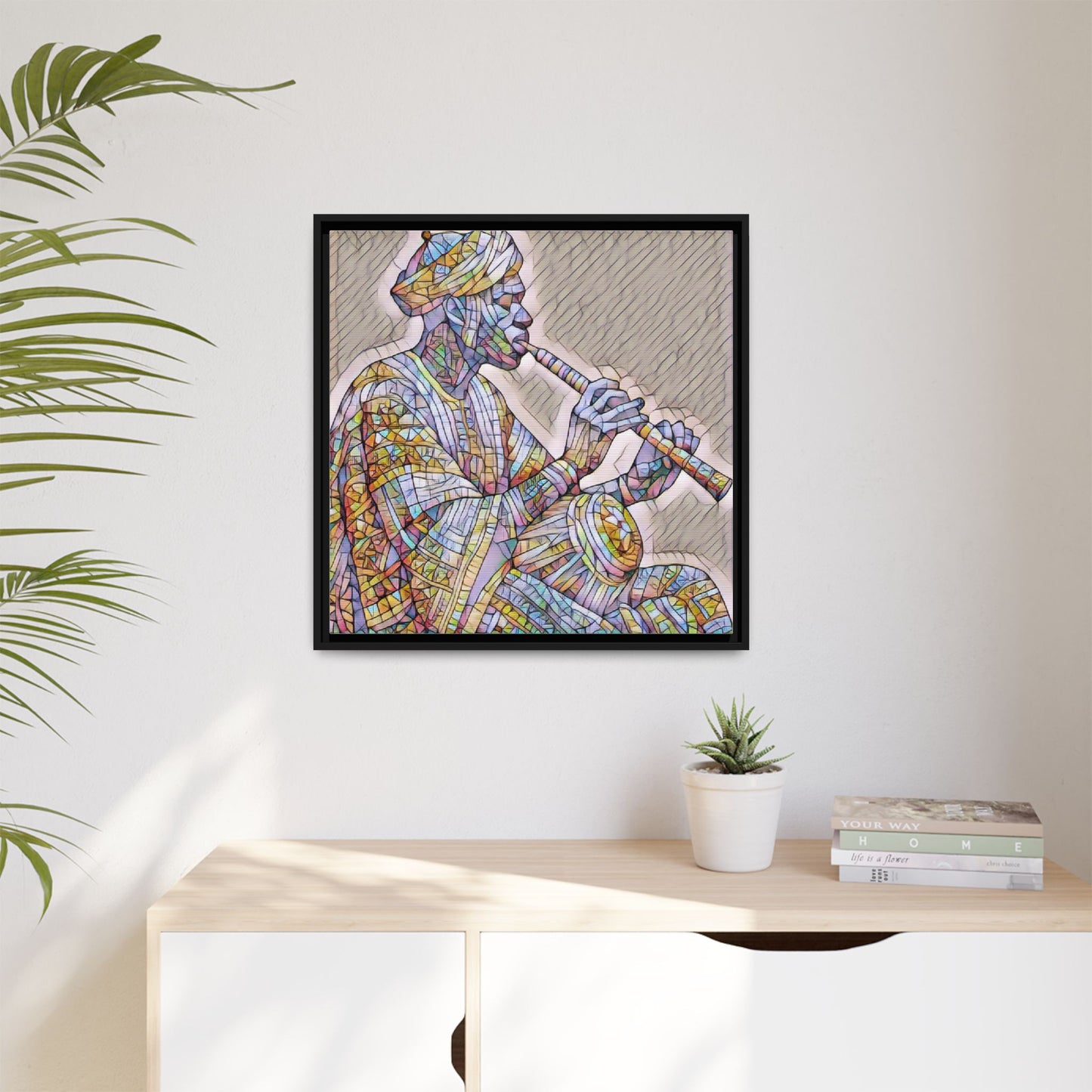 Framed Canvas Art — Colorful Middle Eastern Flute Player Print