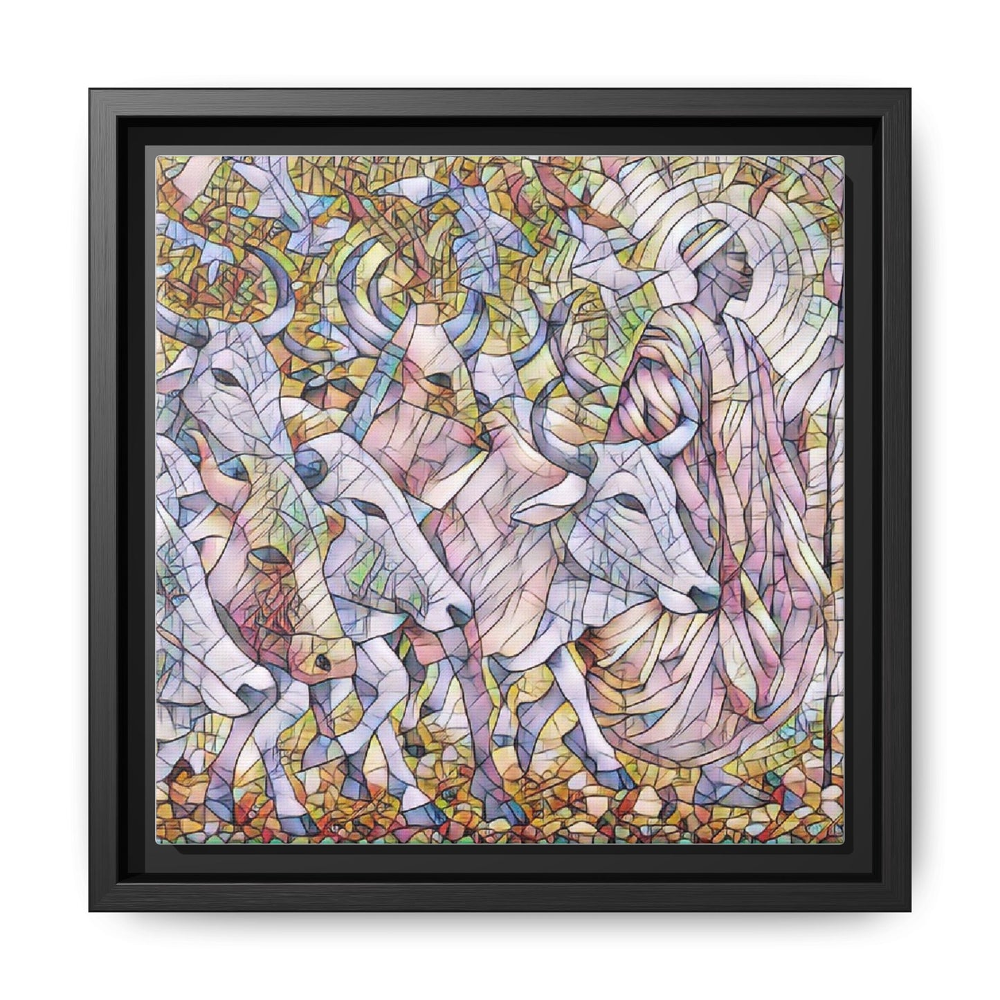 Framed Matte Canvas Art — Stained-Glass Style Cattle Herd
