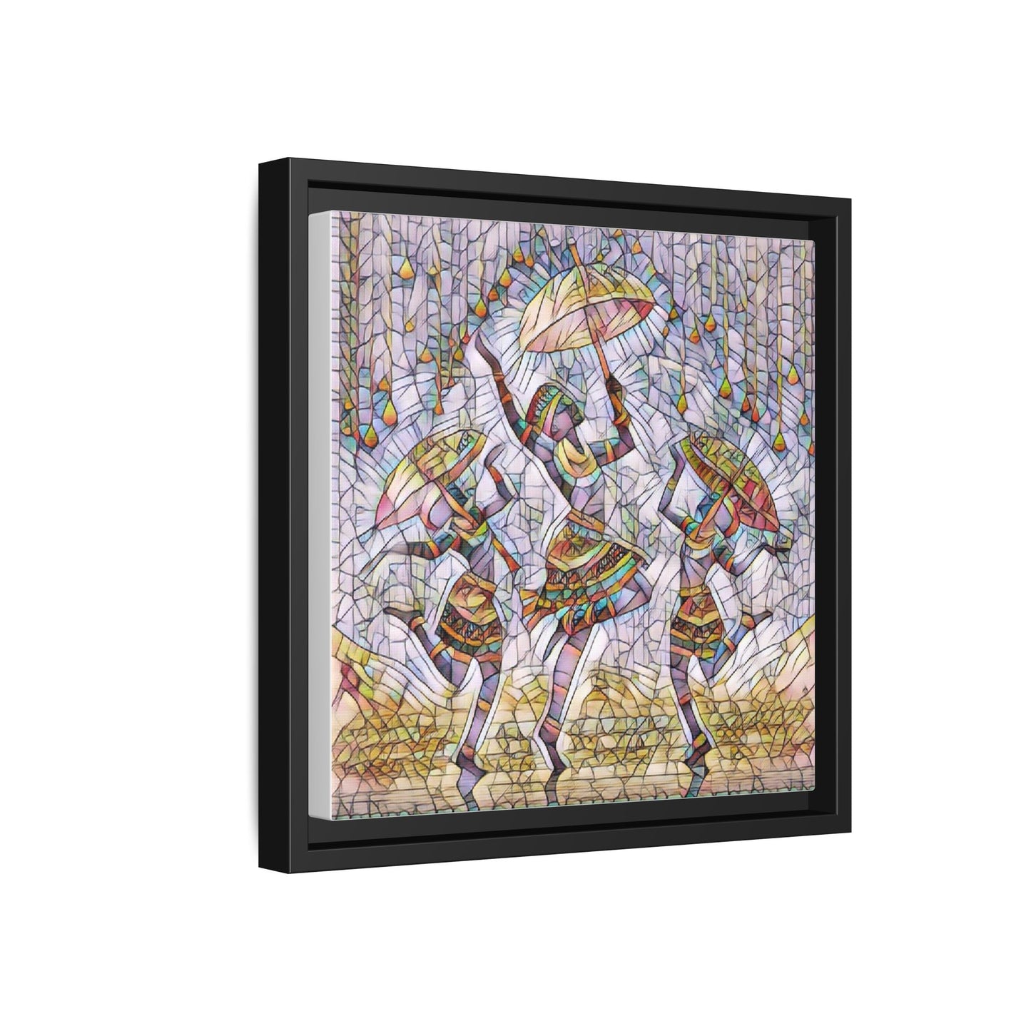 Colorful African Dance Framed Canvas Art — Umbrella Dancers Wall Decor