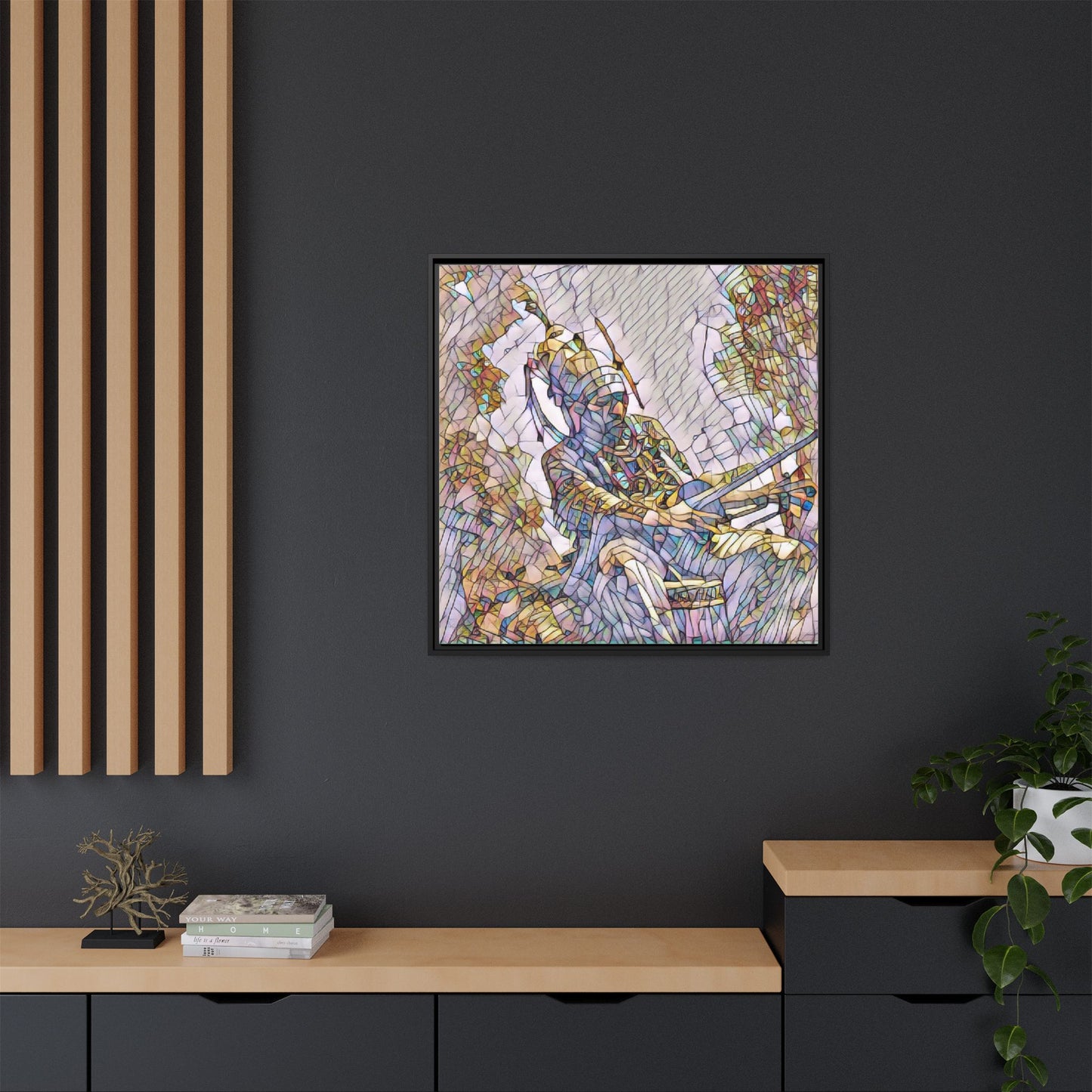 Framed Archery Canvas Print — Stained-Glass Archer Wall Art