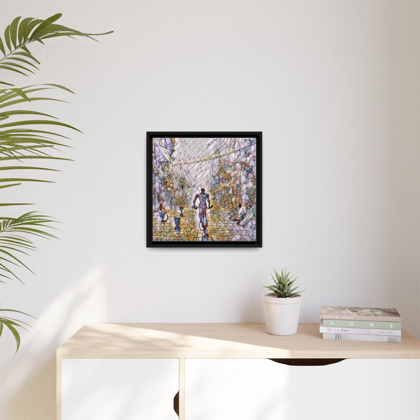 Cyclist Stained-Glass Matte Canvas Framed Wall Art