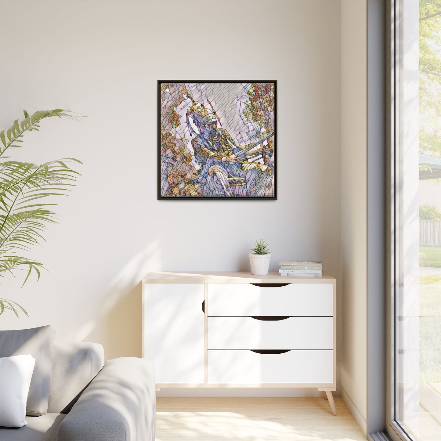 Framed Archery Canvas Print — Stained-Glass Archer Wall Art
