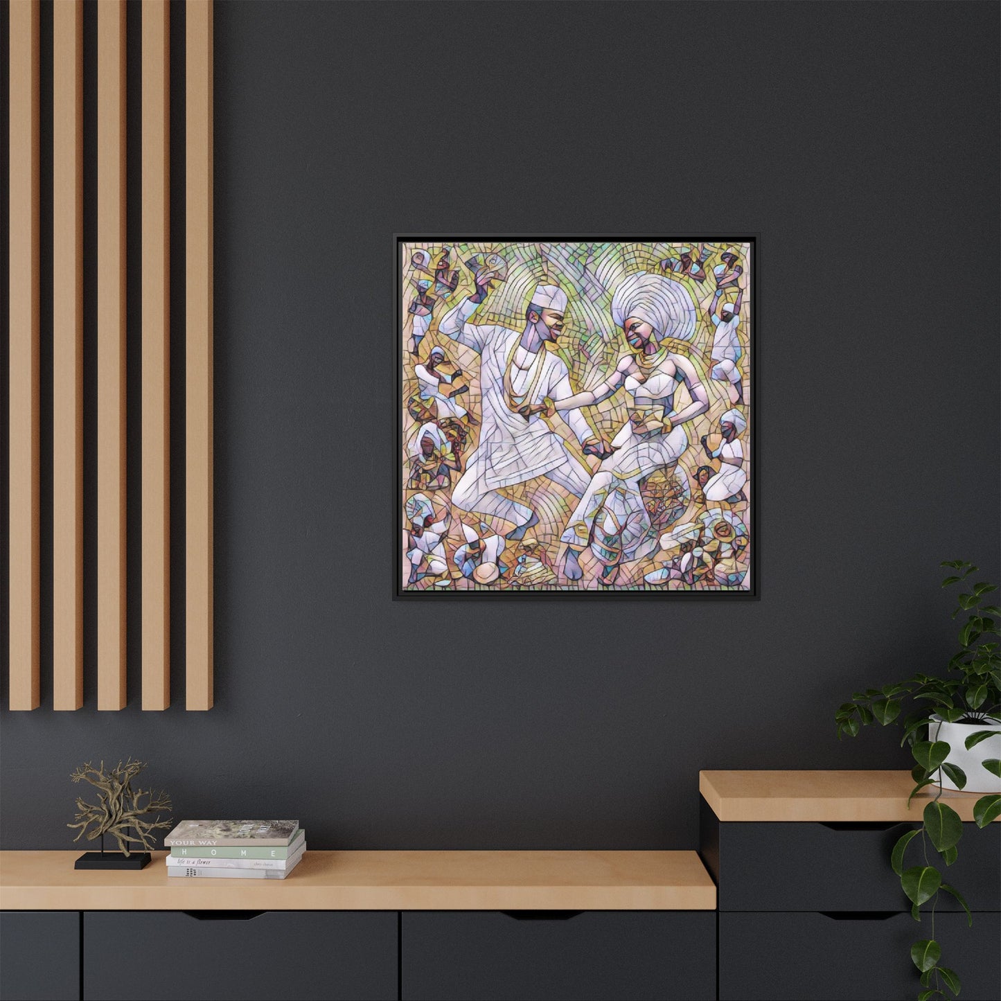 Afrobeat Celebration Matte Framed Canvas — Vibrant Dancers Wall Art