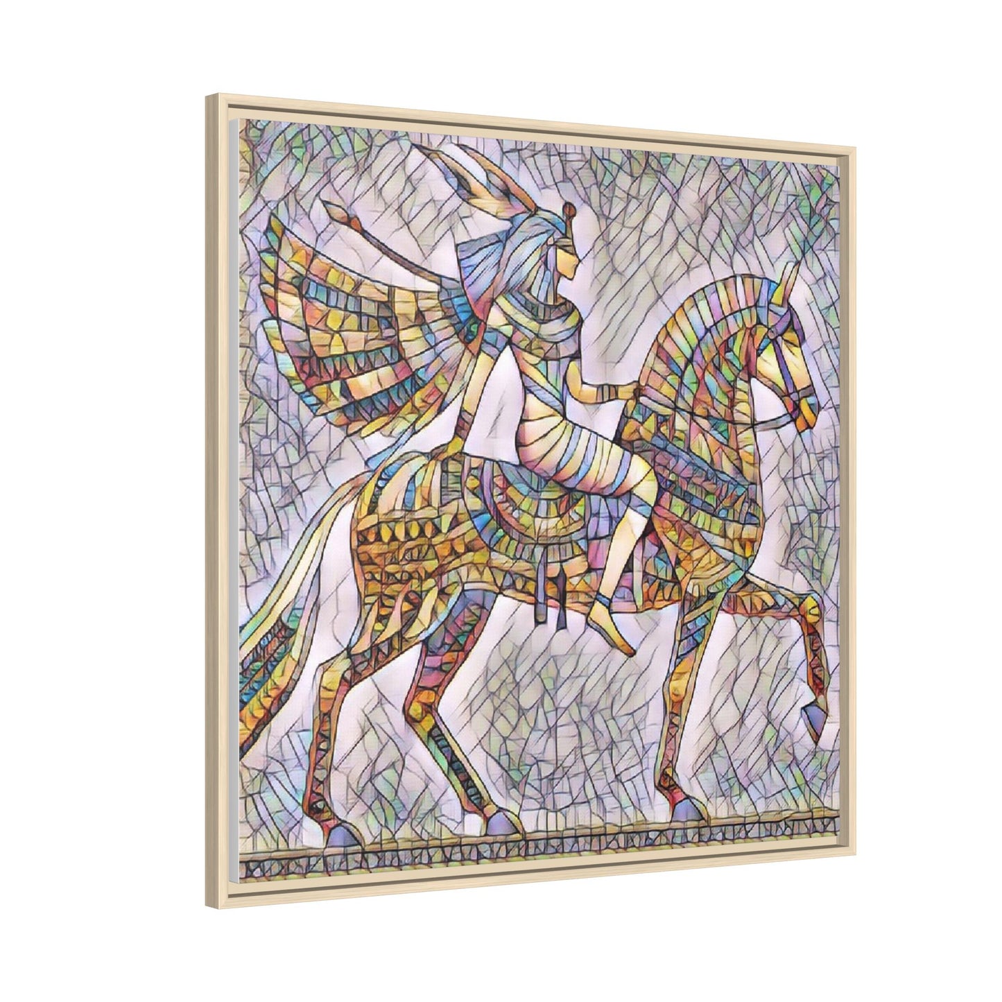 Stained-Glass Style Egyptian Horseman Framed Canvas Print
