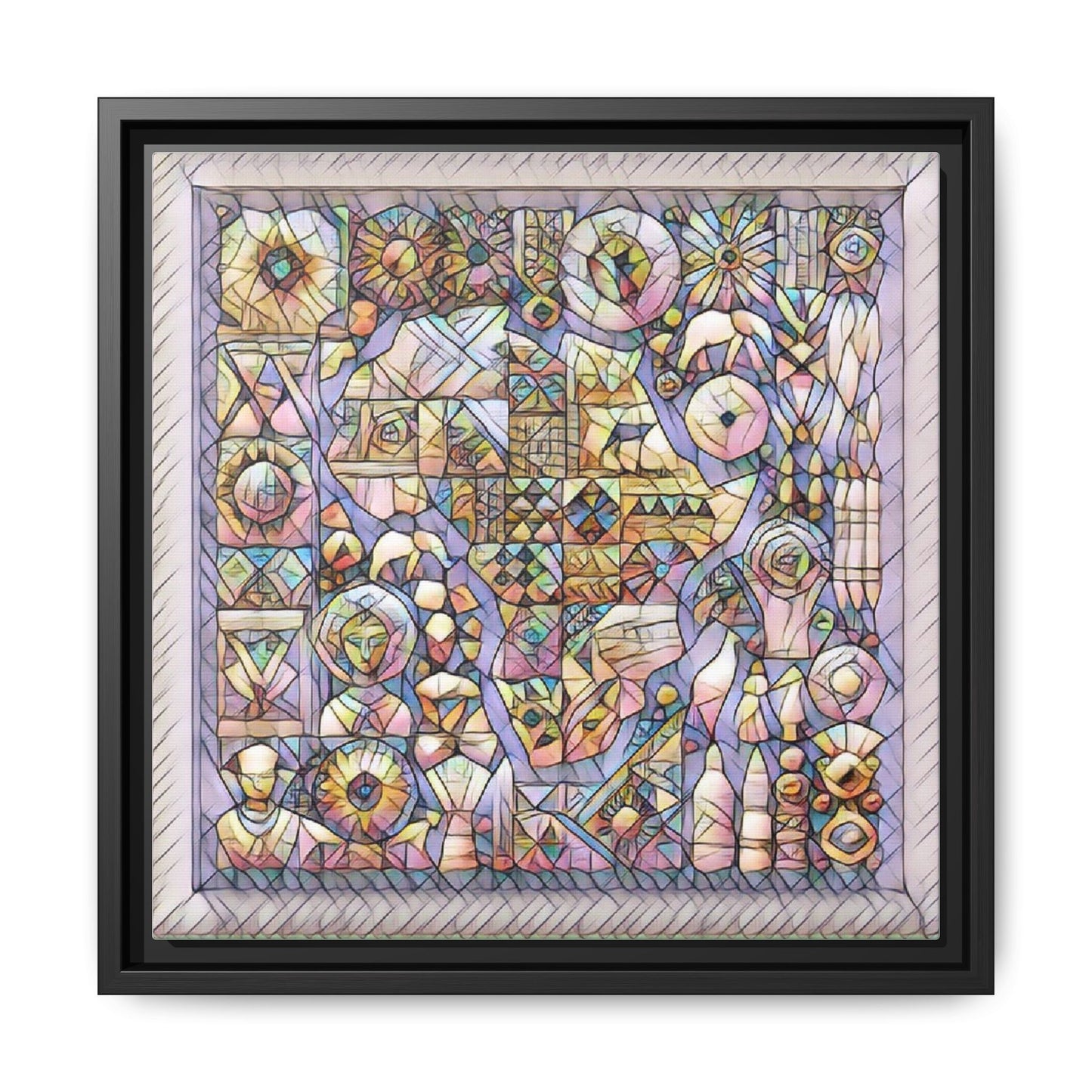 Framed Abstract Mosaic Matte Canvas Art — Pastel Geometric Wall Decor