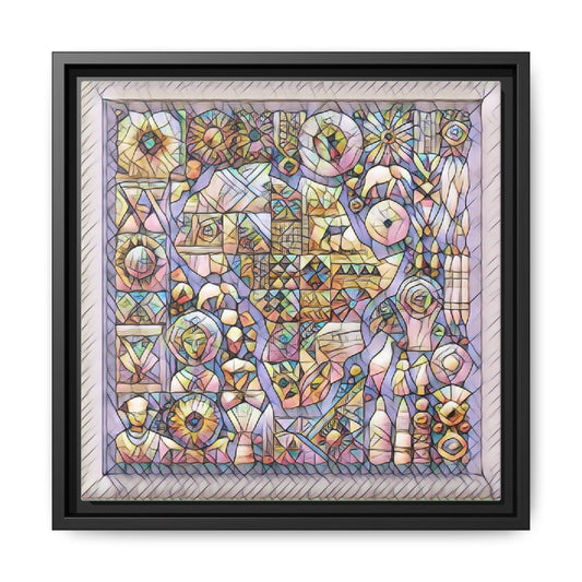 Framed Abstract Mosaic Matte Canvas Art — Pastel Geometric Wall Decor