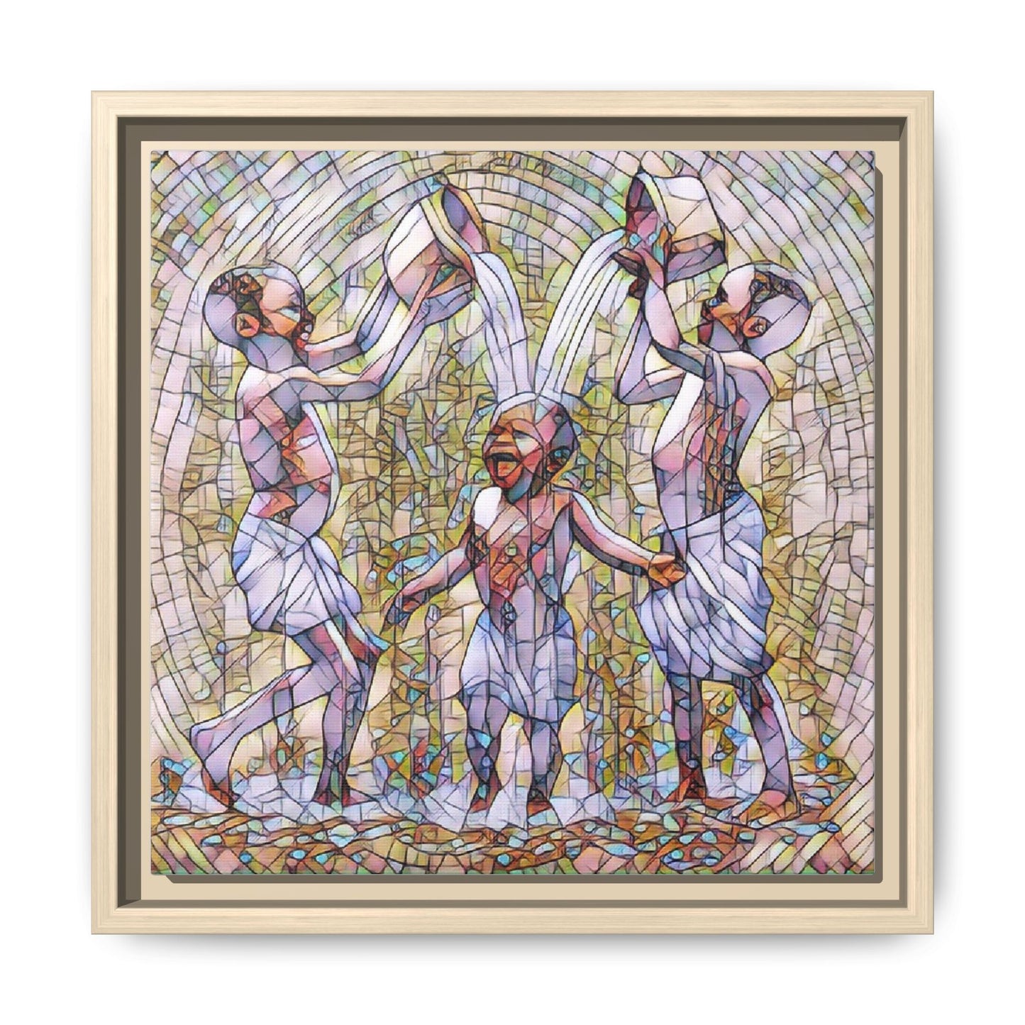 Framed Matte Canvas Art – Joyful Water Dance Family Stained-Glass Print