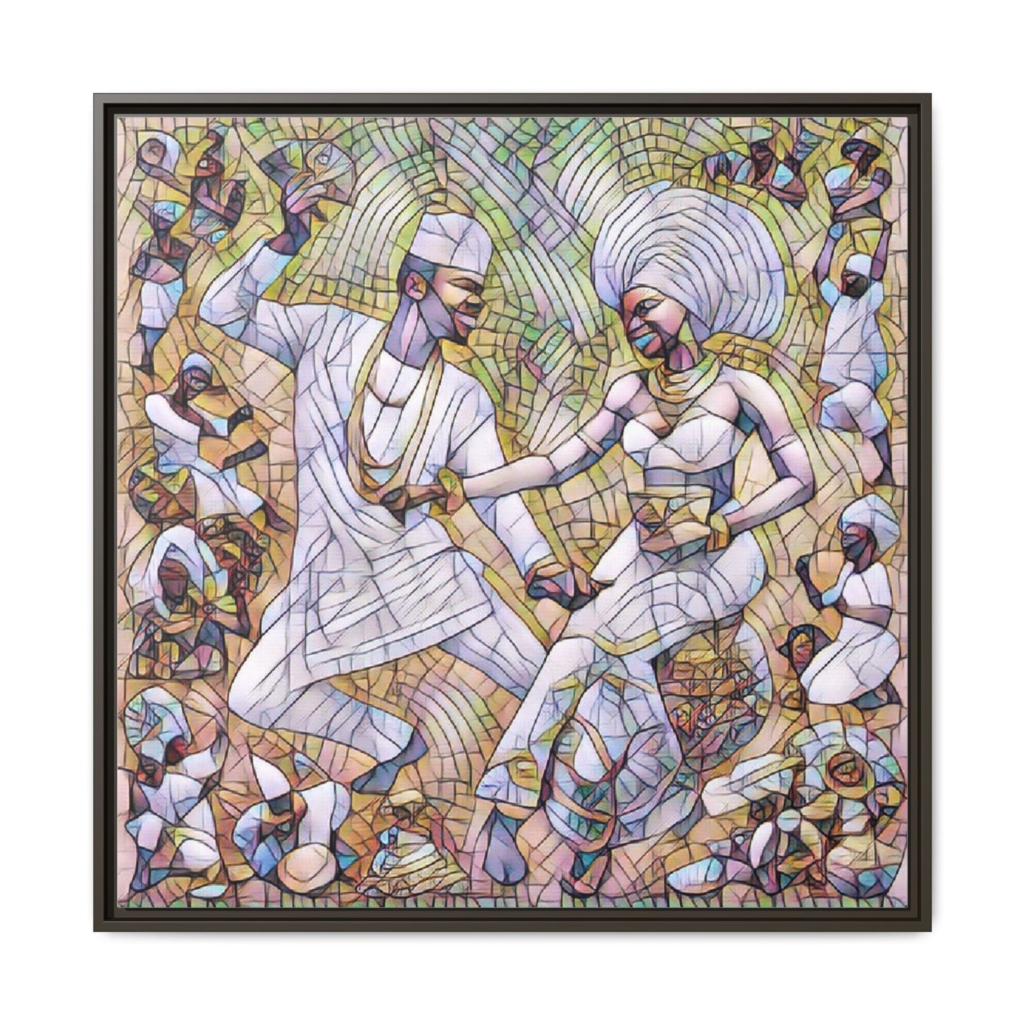 Afrobeat Celebration Matte Framed Canvas — Vibrant Dancers Wall Art
