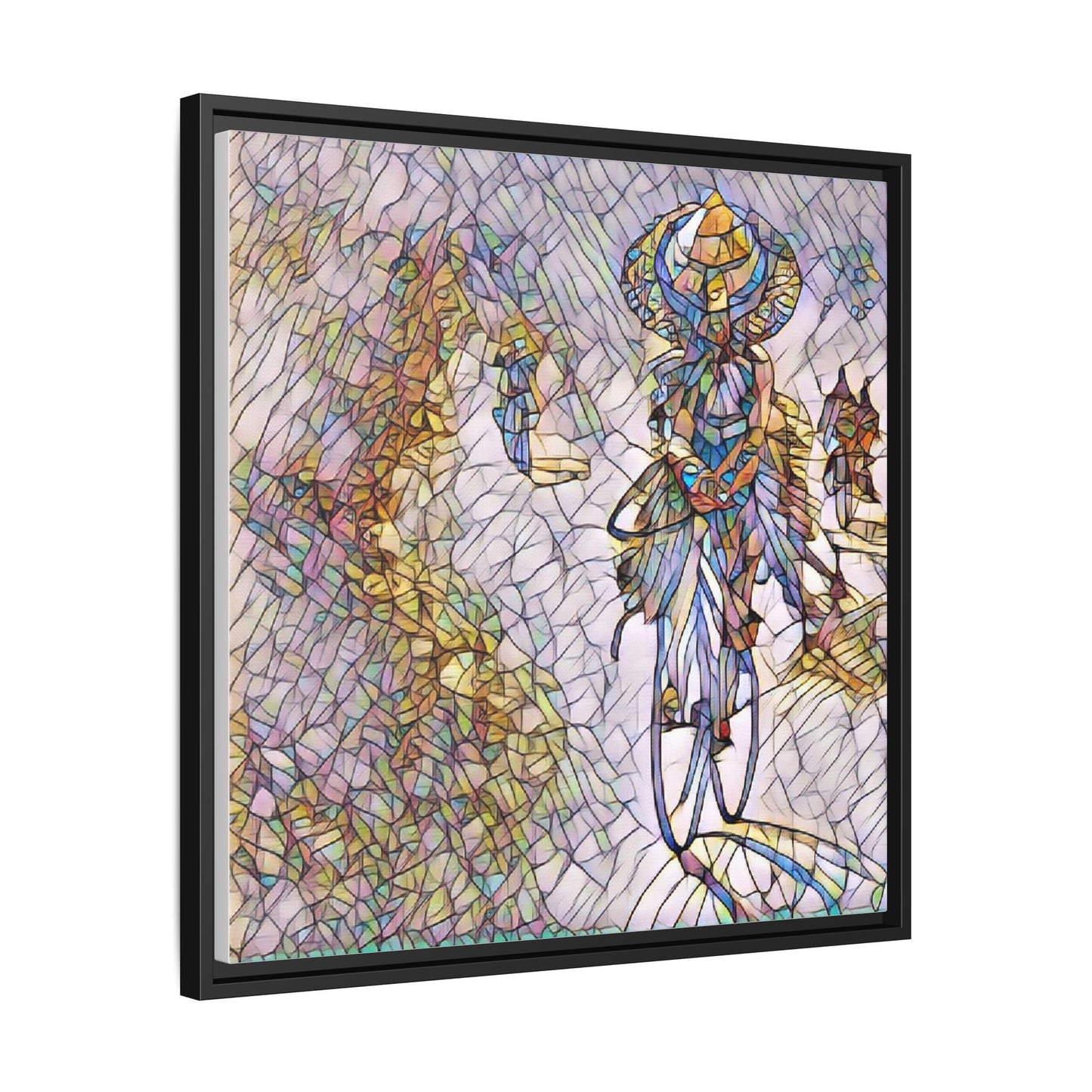 Abstract Cyclist Stained-Glass Art Print — Framed Matte Canvas