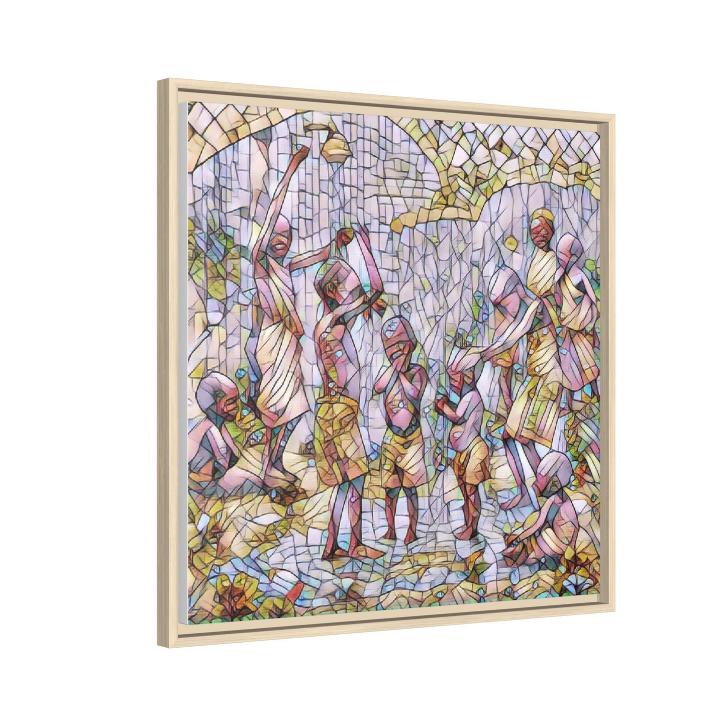 Framed Matte Canvas – Colorful Mosaic Children Playing Wall Art