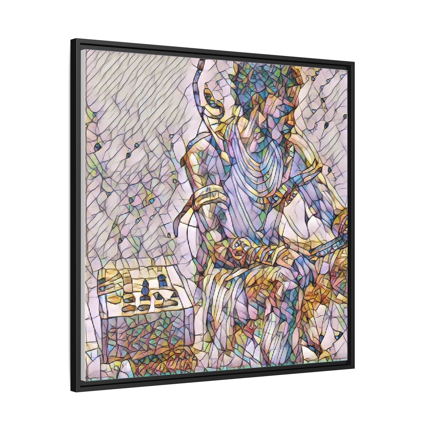 Framed Matte Canvas Art — Abstract Stained-Glass Chess Player