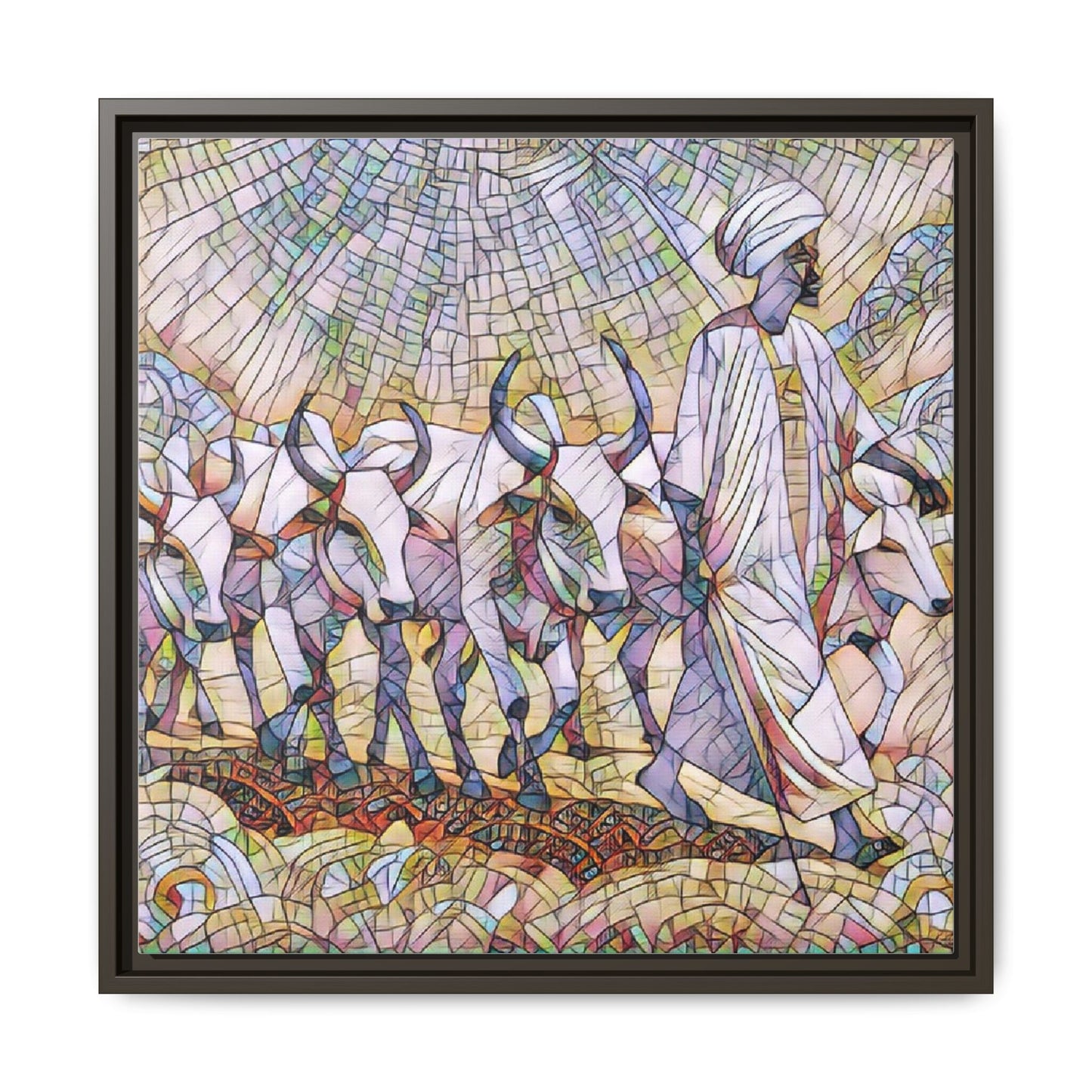 Framed Matte Canvas Art — African Herdsman Mosaic Print