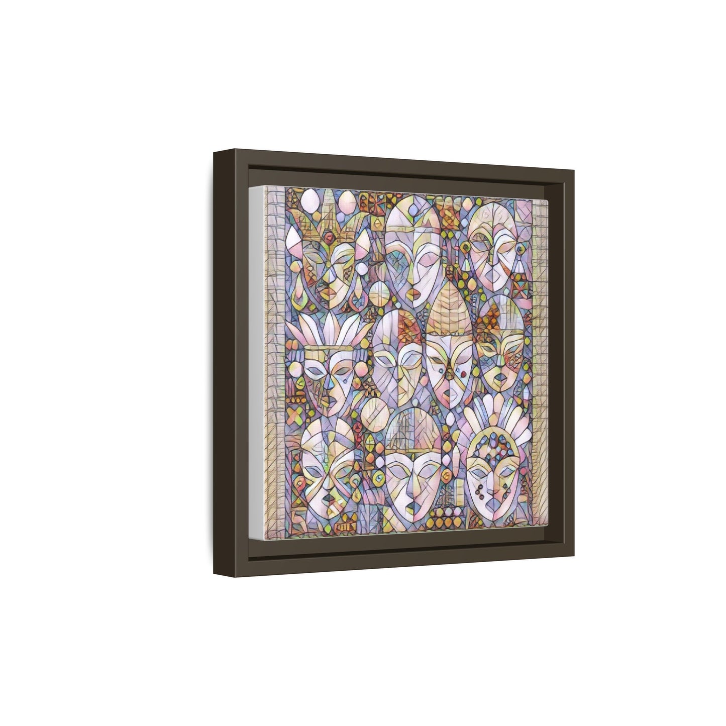 Framed Abstract Mask Art Canvas — Multicolor Stained-Glass Faces Wall Decor