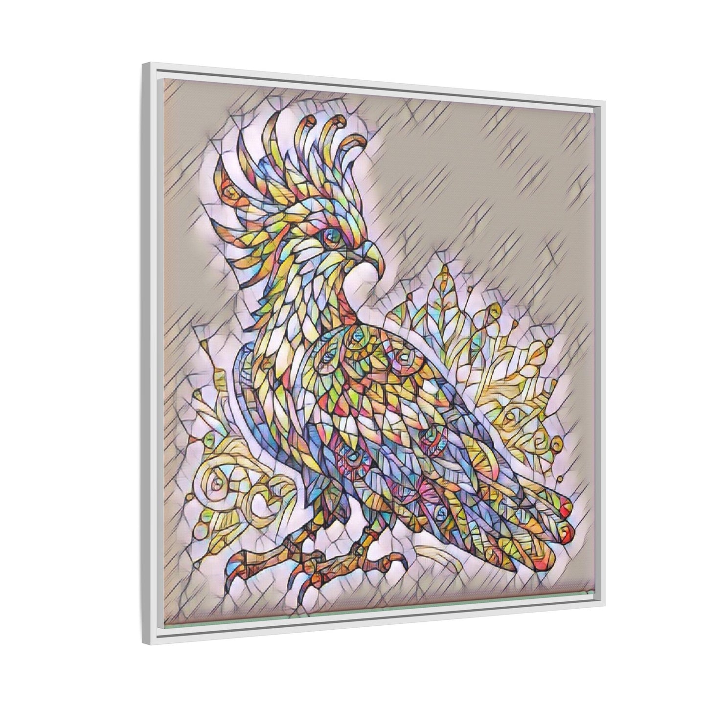 Colorful Stained-Glass Cockatoo Matte Framed Canvas