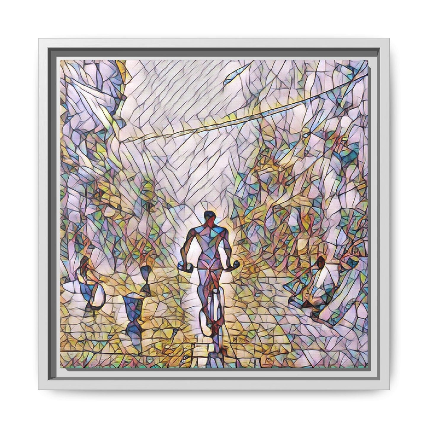 Cyclist Stained-Glass Matte Canvas Framed Wall Art