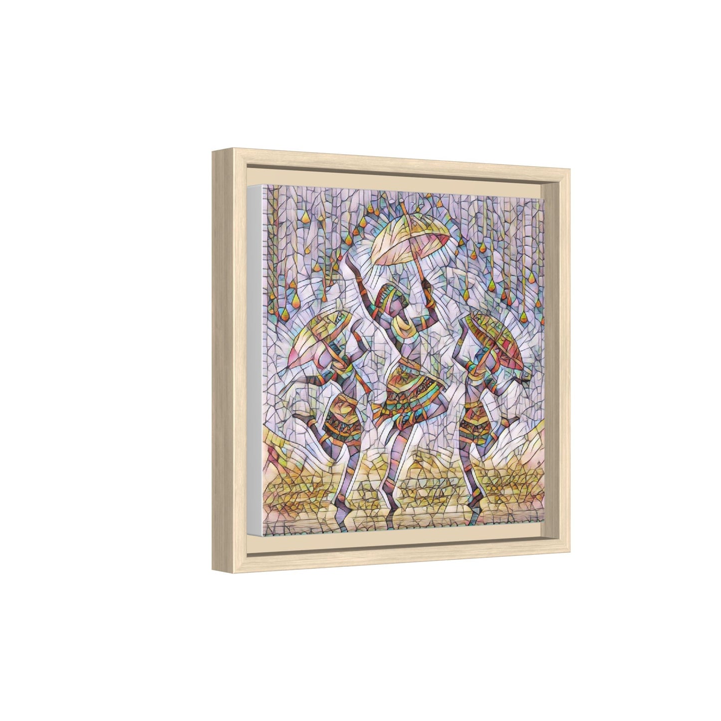 Colorful African Dance Framed Canvas Art — Umbrella Dancers Wall Decor
