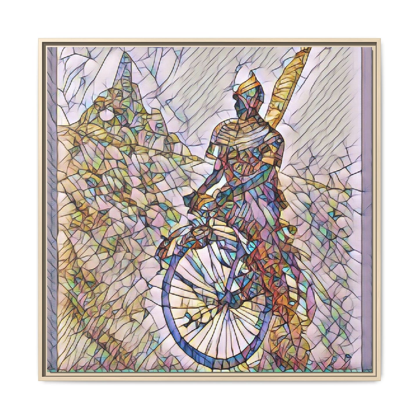 Cyclist Stained Glass Art Print — Framed Matte Canvas