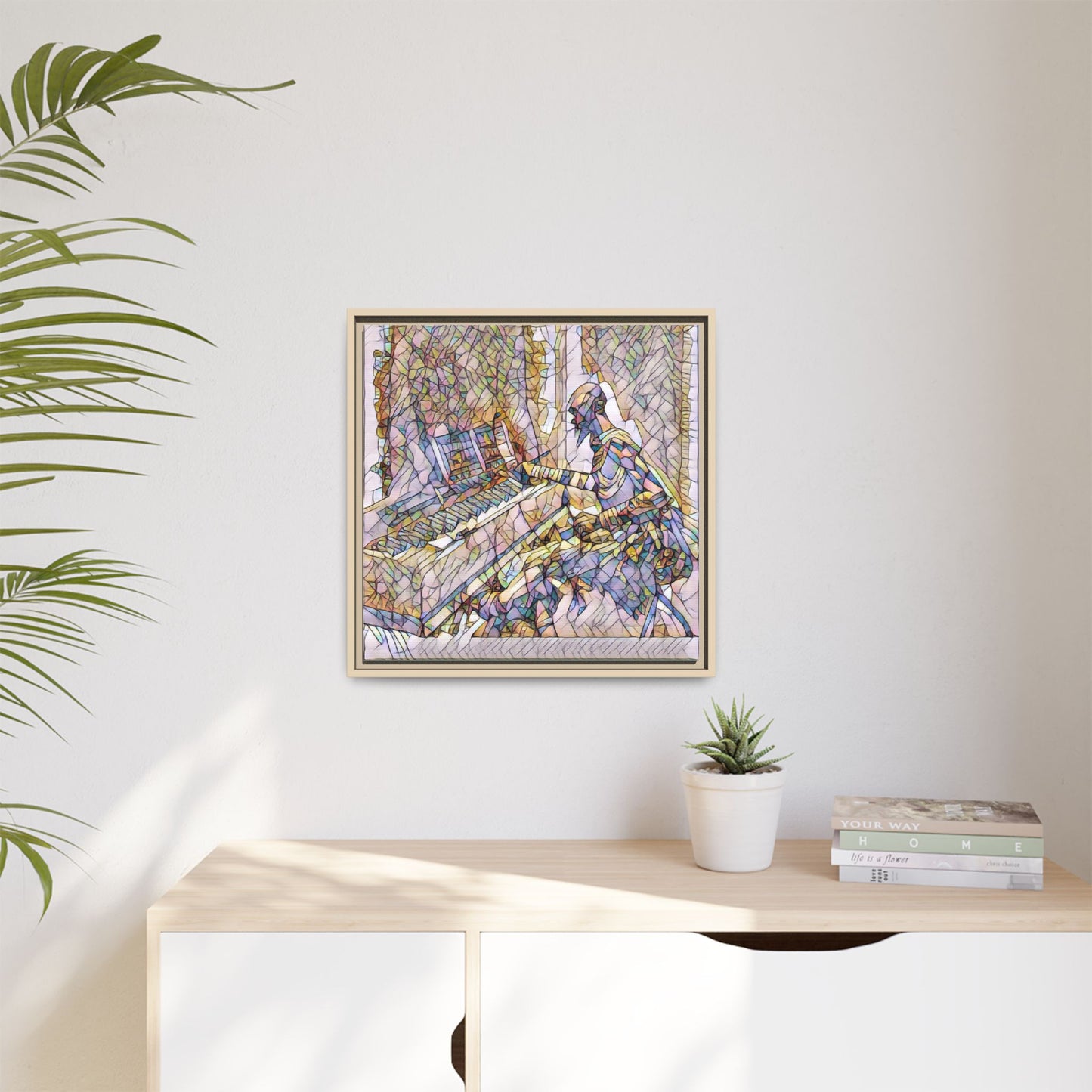 Framed Matte Canvas Art — Colorful Abstract Musician at Piano