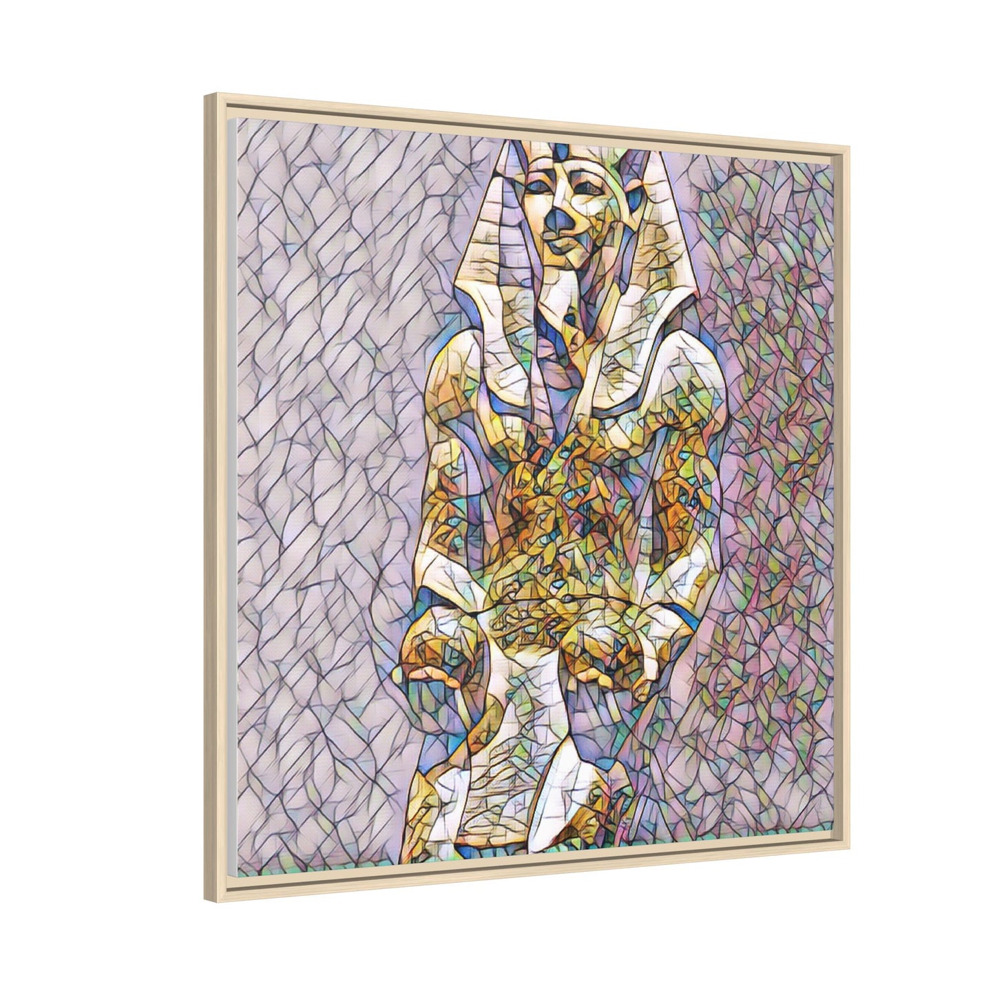 Framed Abstract Pharaoh Matte Canvas Wall Art — Multicolor Egyptian Statue Print
