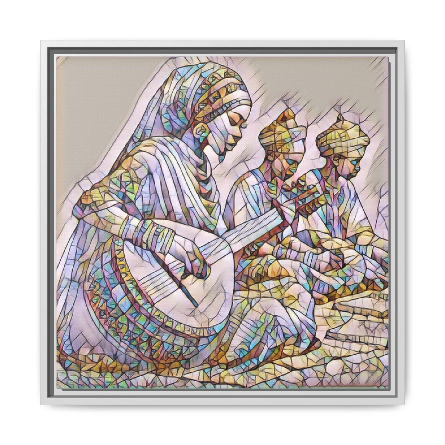 Framed Matte Canvas: Colorful Moroccan Musicians Wall Art
