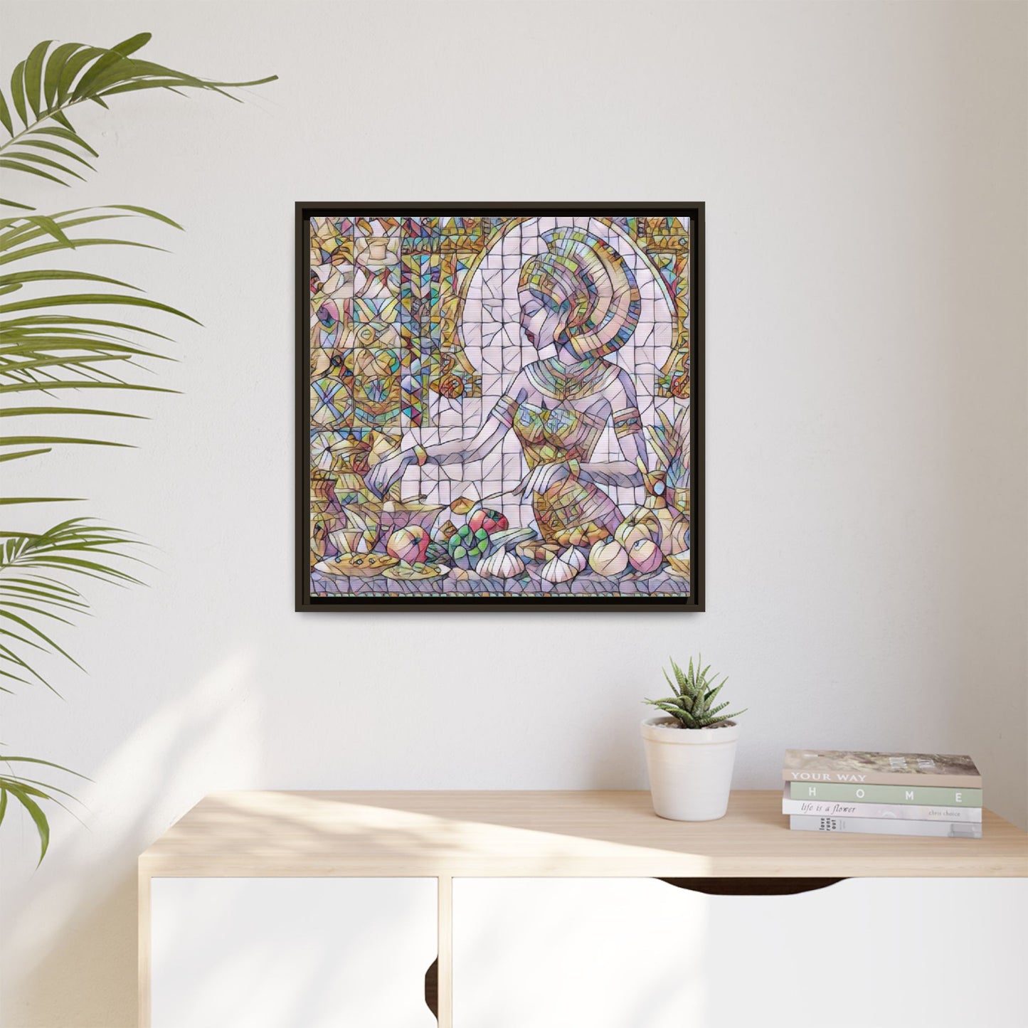 Egyptian Goddess Stained Glass Style Framed Canvas Art