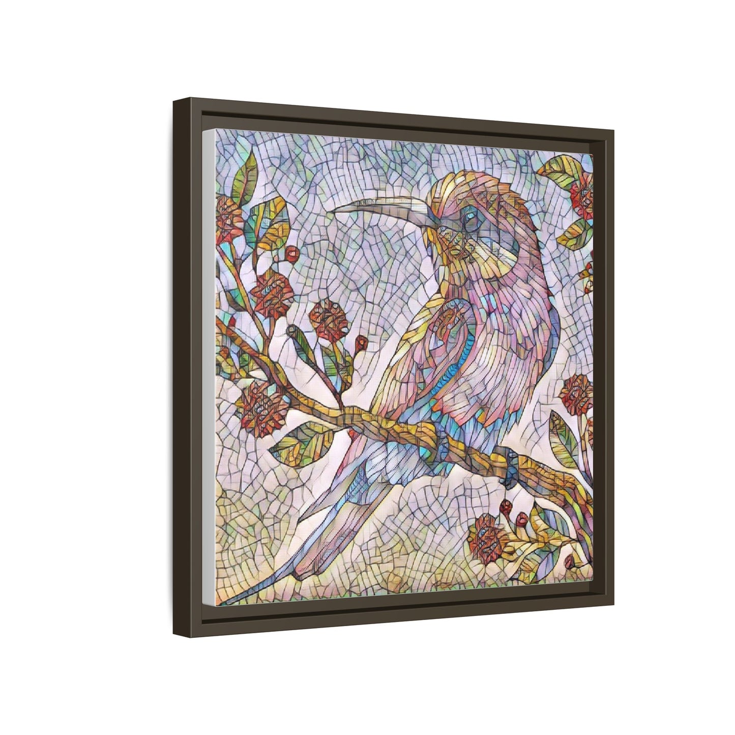 Framed Mosaic Bird Art Print — Colorful Kookaburra Wall Canvas