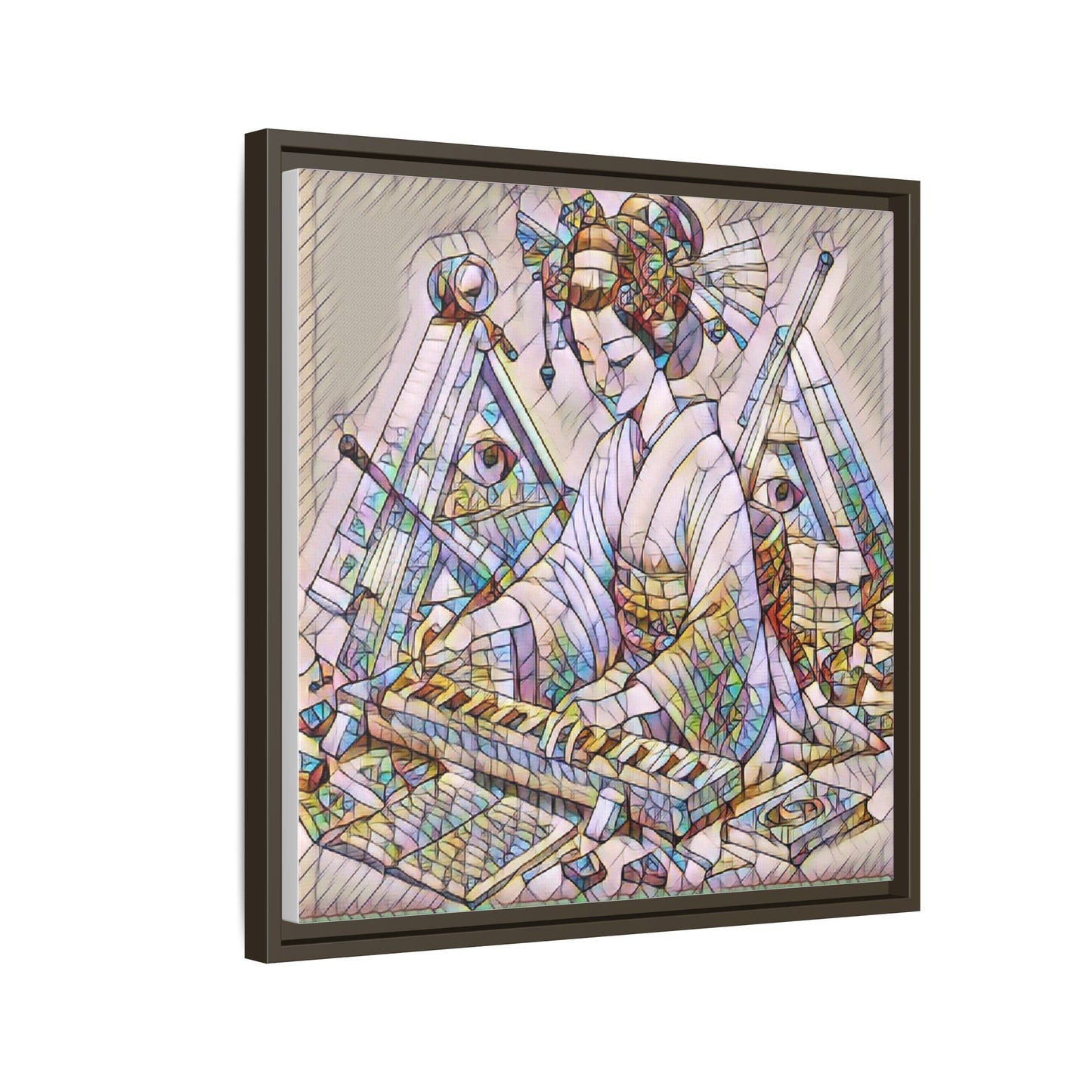 Framed Matte Canvas: Stained-Glass Geisha Wall Art