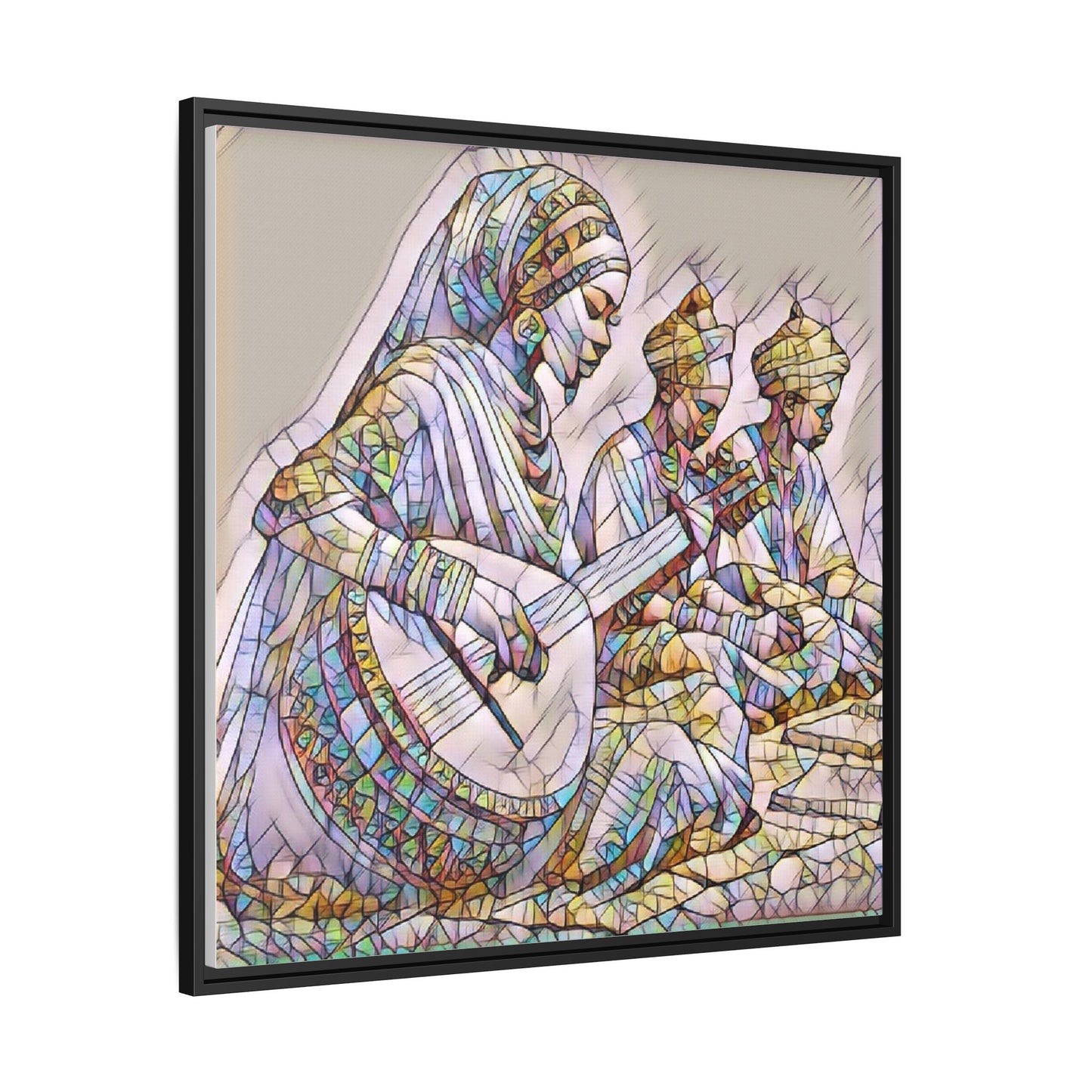Framed Matte Canvas: Colorful Moroccan Musicians Wall Art