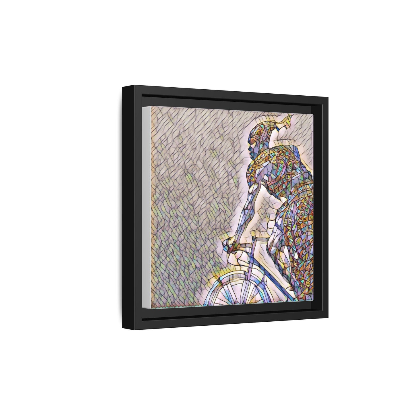 Cyclist Mosaic Matte Canvas Print — Framed Multicolor Bike Art