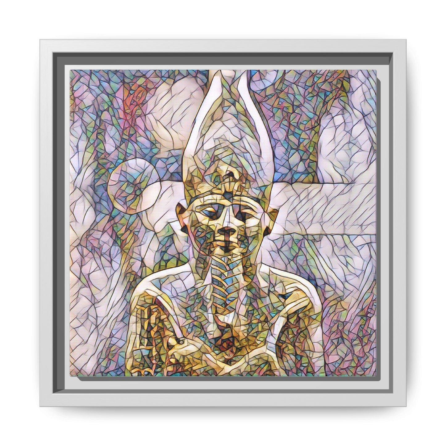 Egyptian Pharaoh Stained-Glass Style Matte Canvas Print, Framed