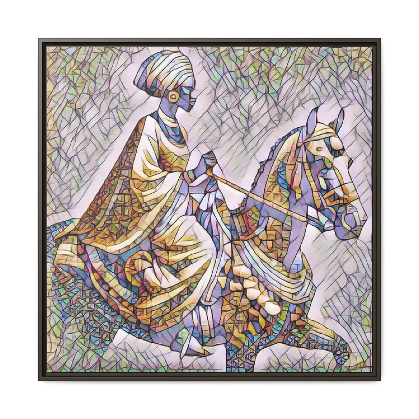 Mosaic Rider Framed Canvas Art — African Horsewoman Wall Decor