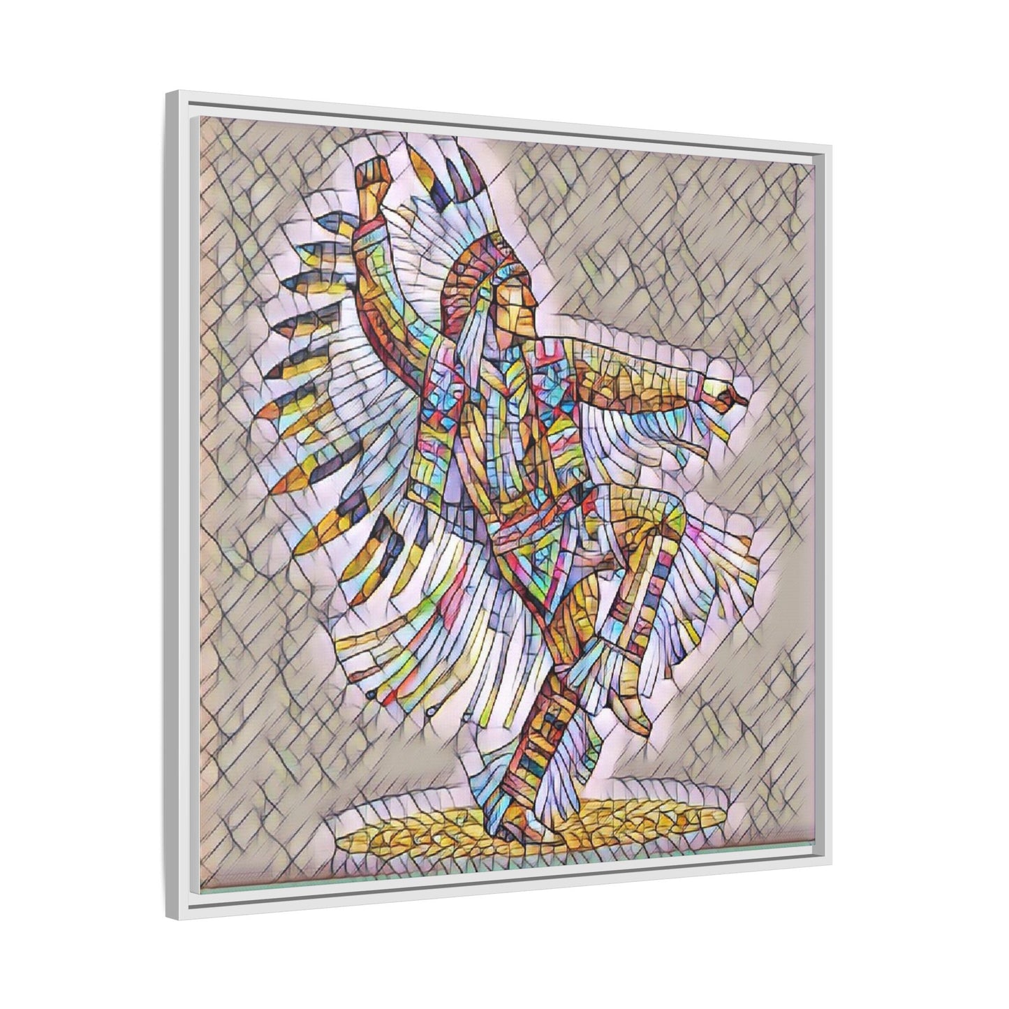 Colorful Native Dancer Framed Canvas Art — Stained Glass Style Wall Decor
