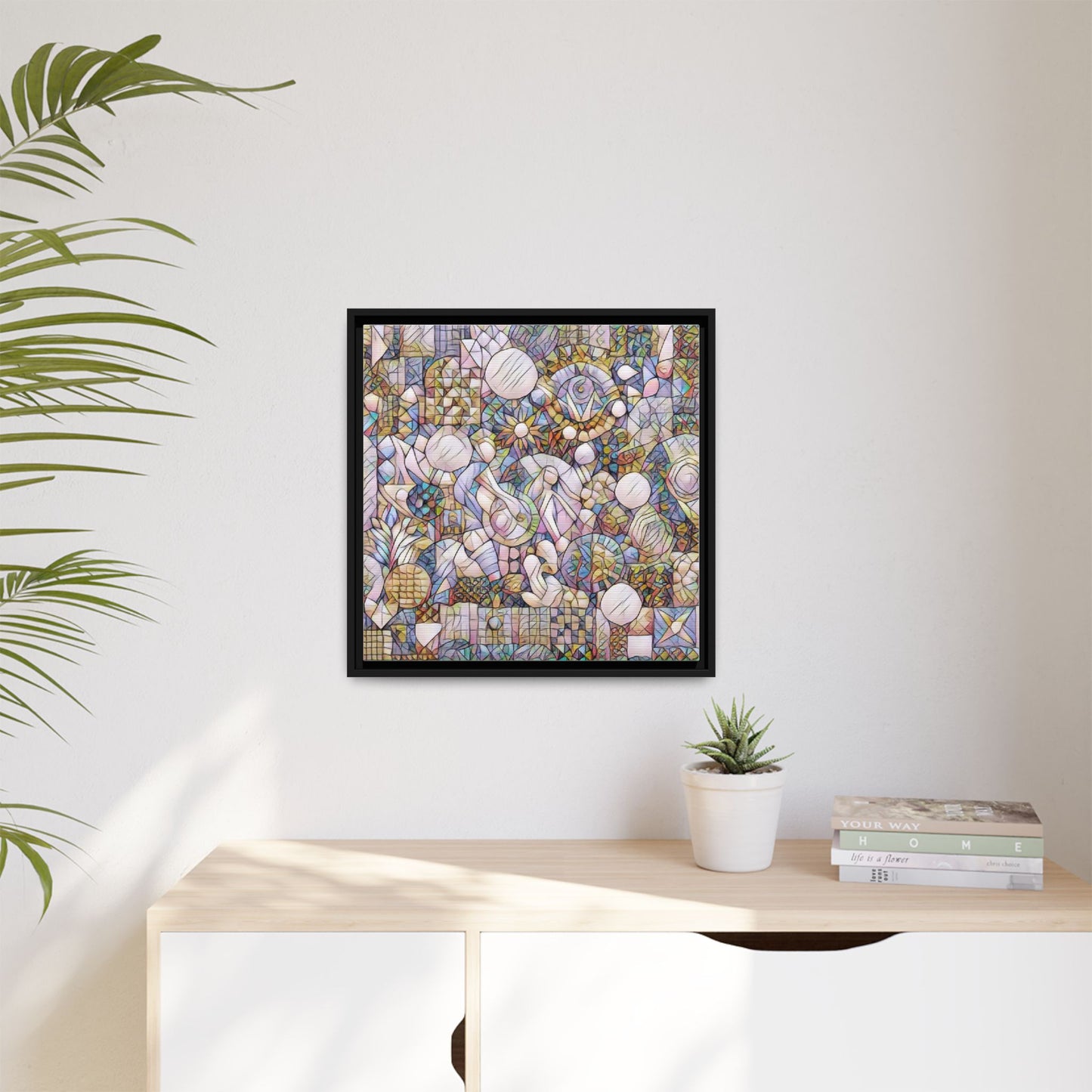 Abstract Geometric Mosaic Framed Canvas — Multicolor Modern Wall Art