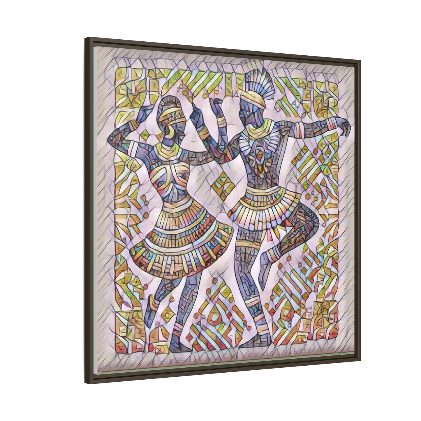 Framed Matte Canvas Print — Colorful Tribal Dancers Wall Art