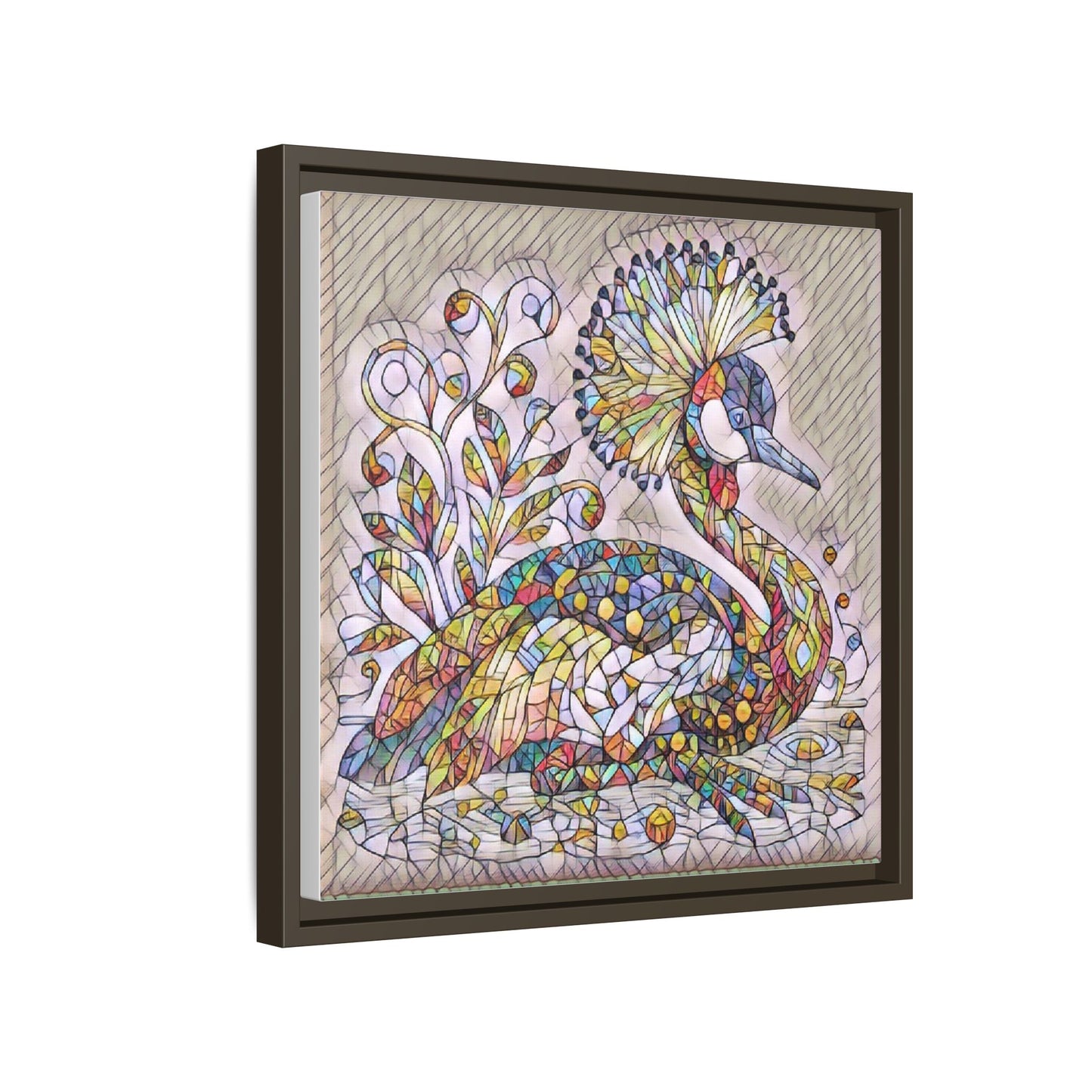 Colorful Peacock Mosaic Framed Canvas Art