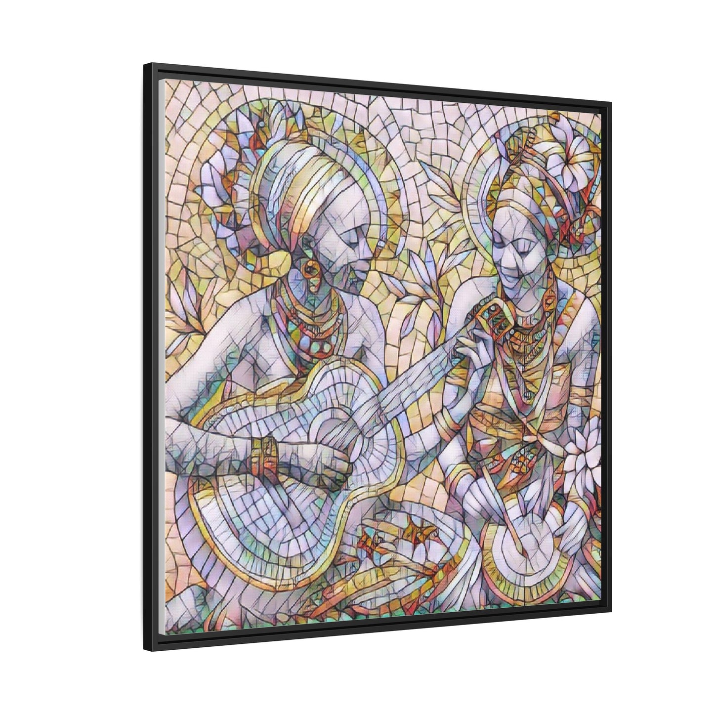 Framed Canvas Art – Colorful Mosaic Musicians Wall Decor
