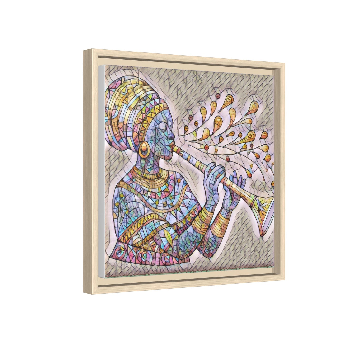 Framed Matte Canvas Art – Colorful African Musician Trumpet Print