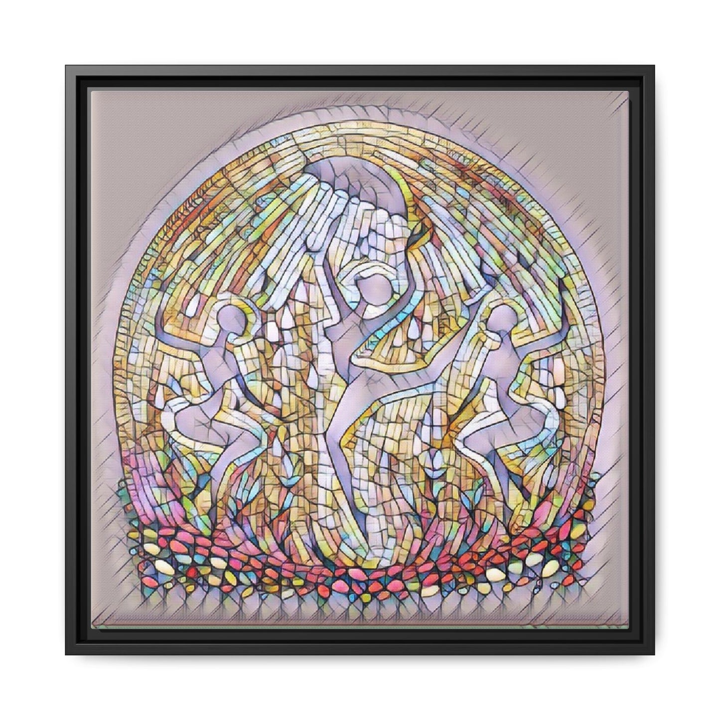 Framed Canvas Art - Stained Glass Dance Trio (Matte Multi-Color)