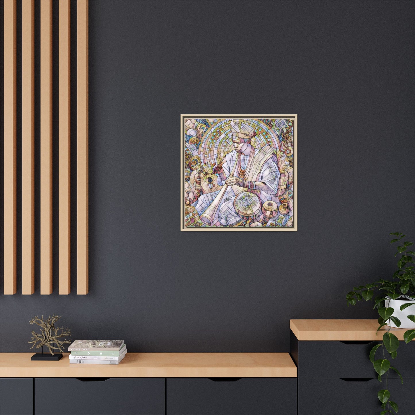 Framed Matte Canvas Print — African Drummer Mosaic Art