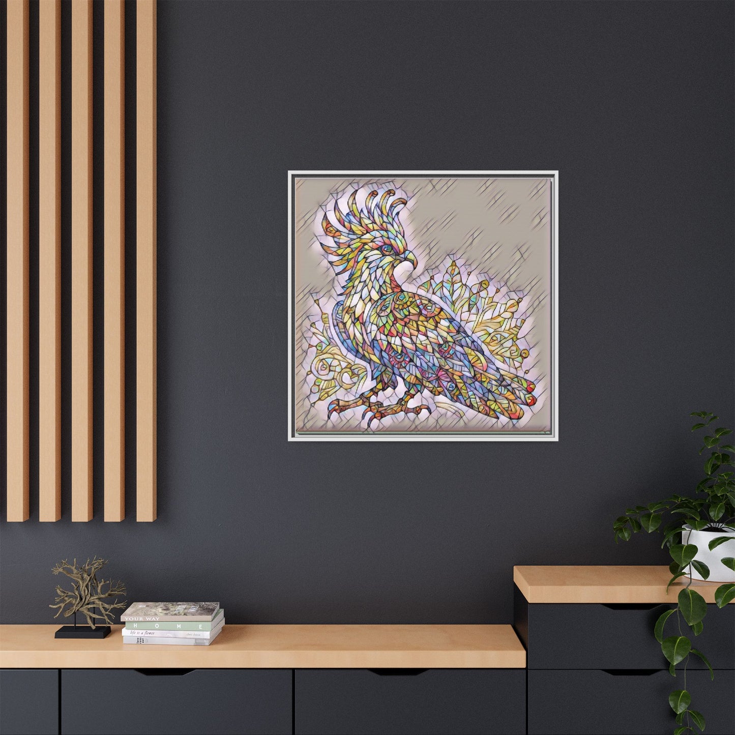 Colorful Stained-Glass Cockatoo Matte Framed Canvas