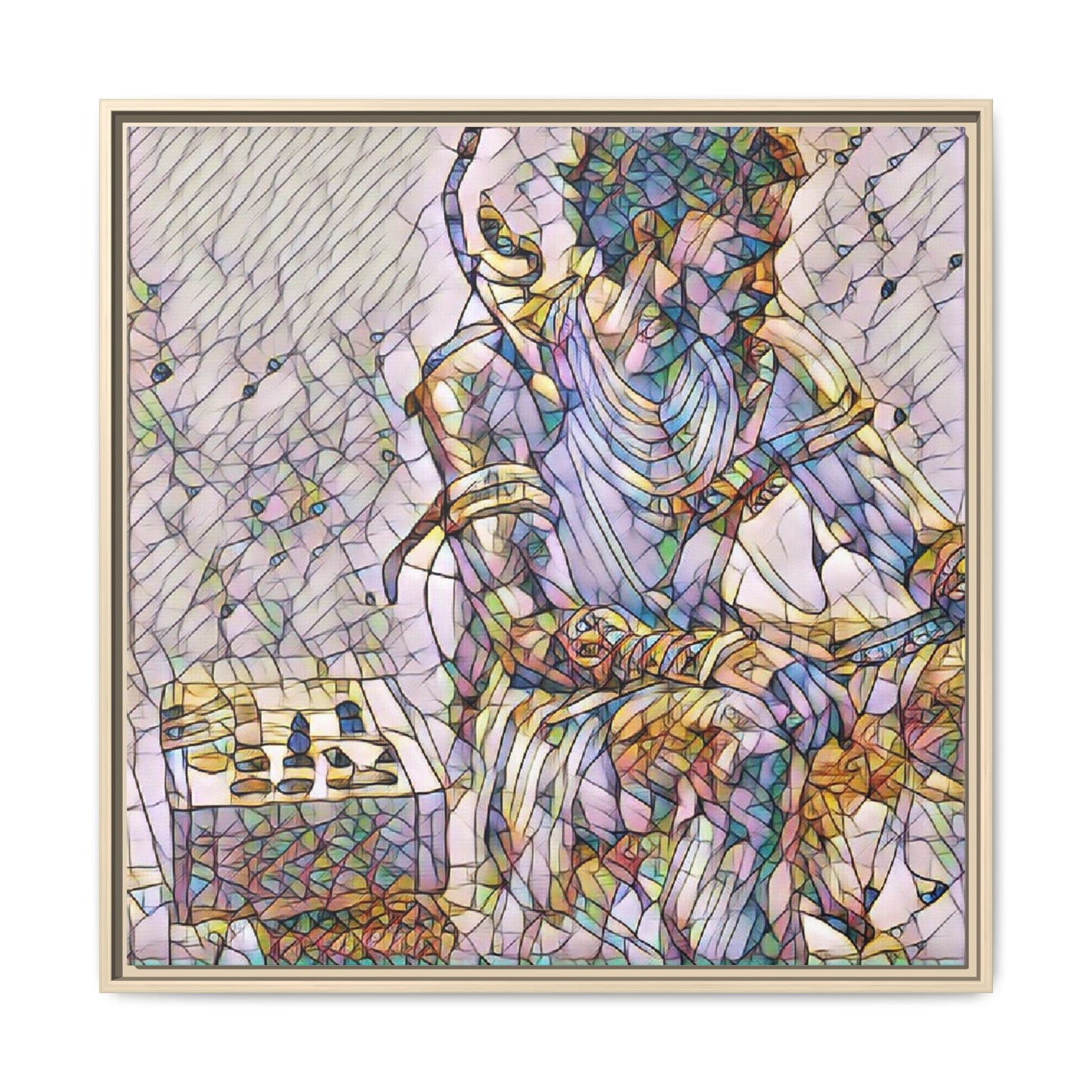 Framed Matte Canvas Art — Abstract Stained-Glass Chess Player
