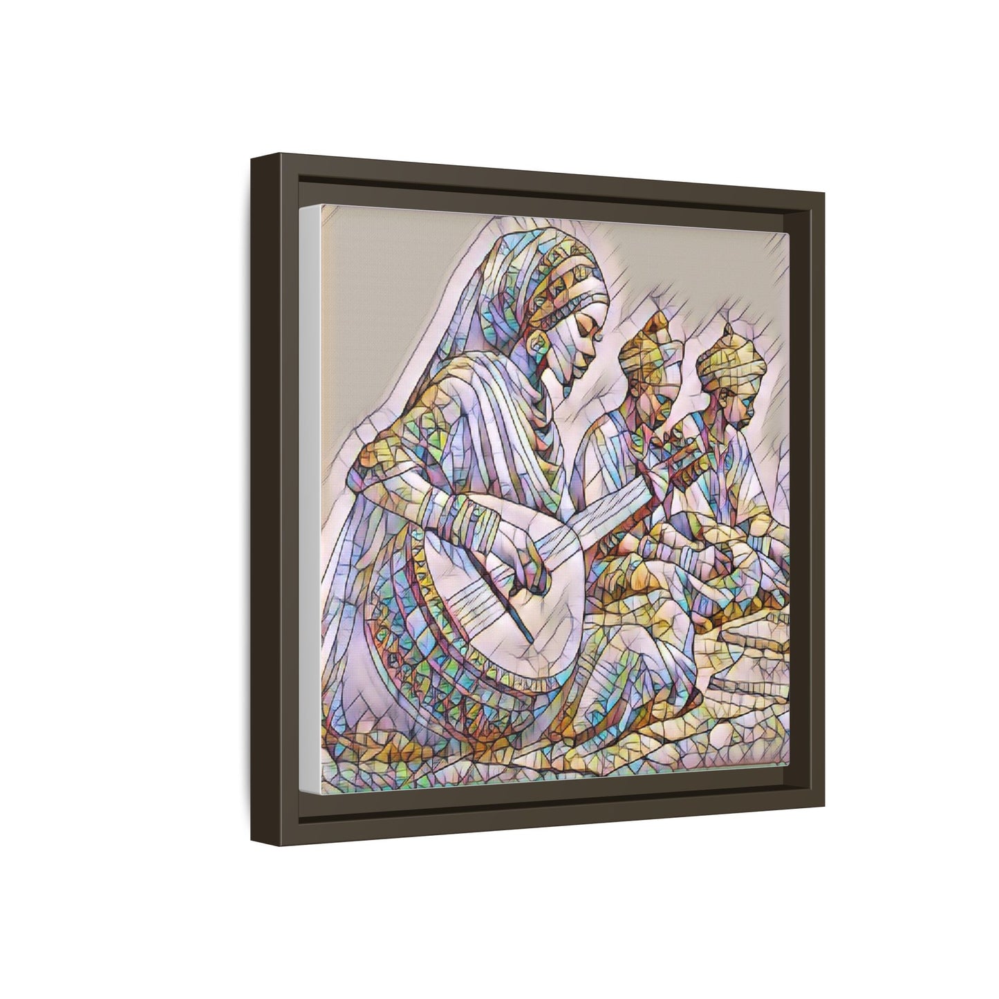 Framed Matte Canvas: Colorful Moroccan Musicians Wall Art