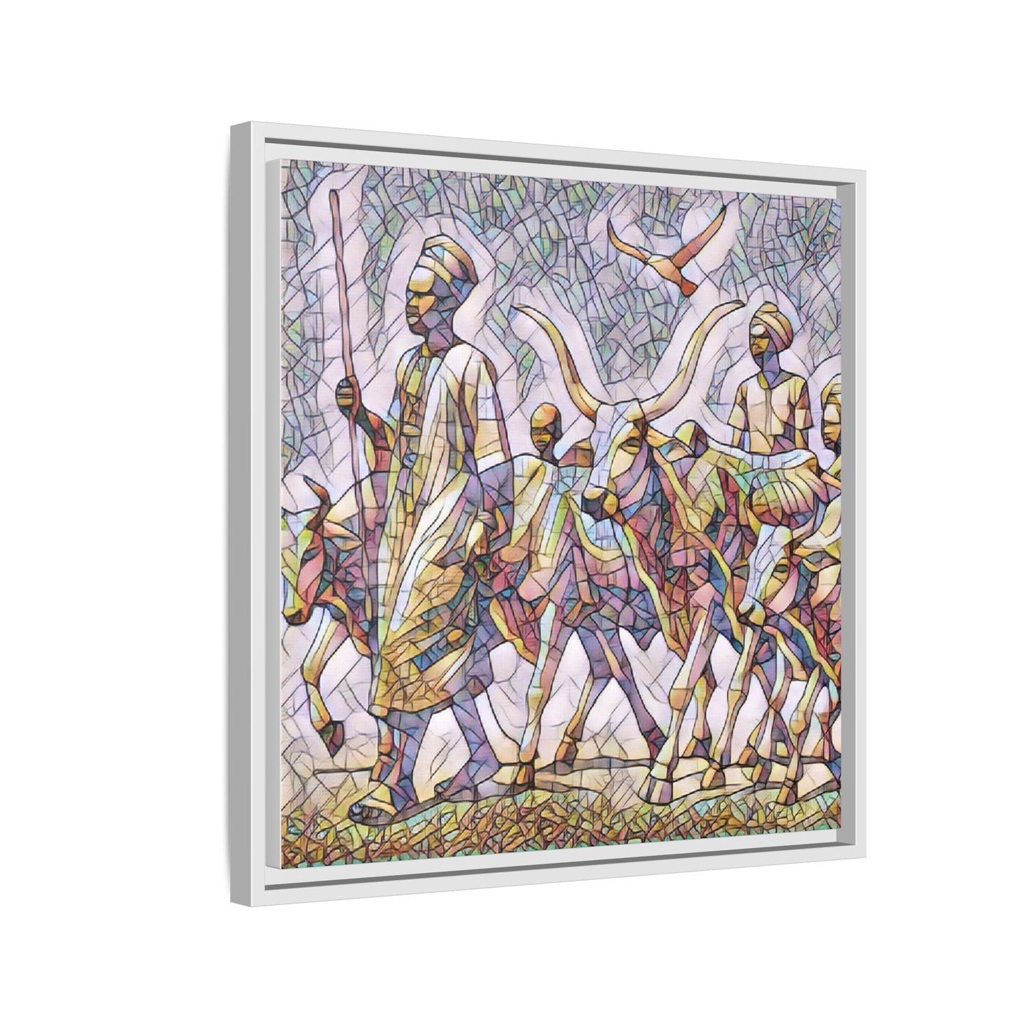 Framed Matte Canvas: Colorful African Herdsmen Art Print