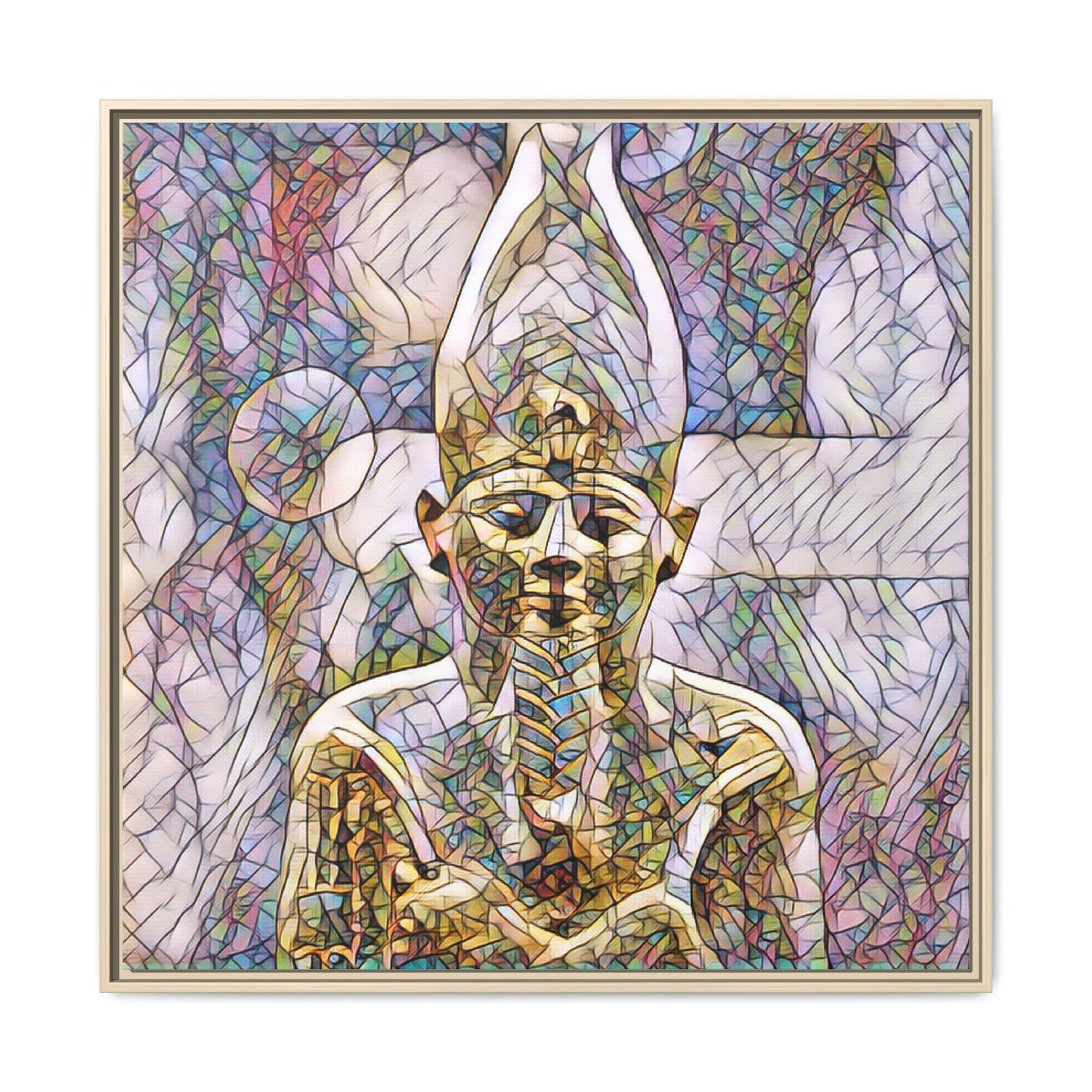 Egyptian Pharaoh Stained-Glass Style Matte Canvas Print, Framed