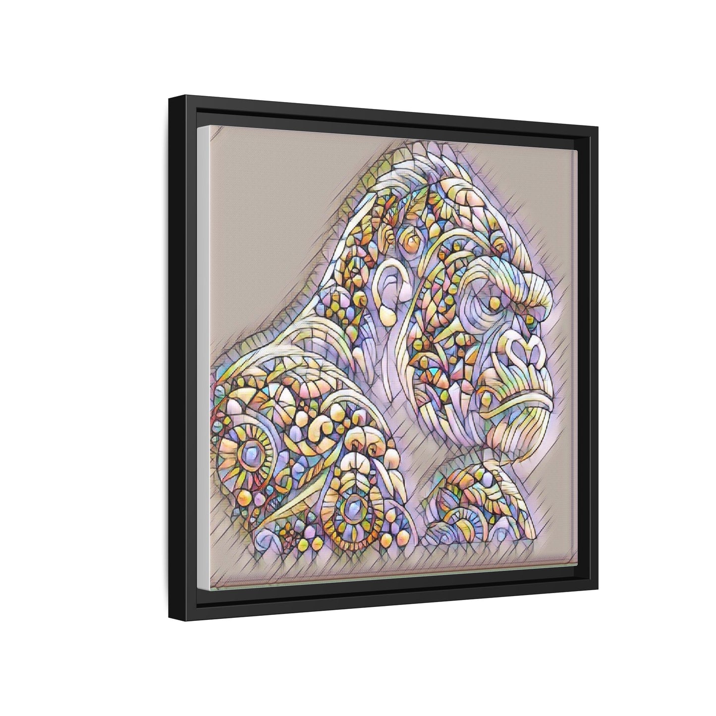 Colorful Ornate Gorilla Matte Canvas Framed Wall Art