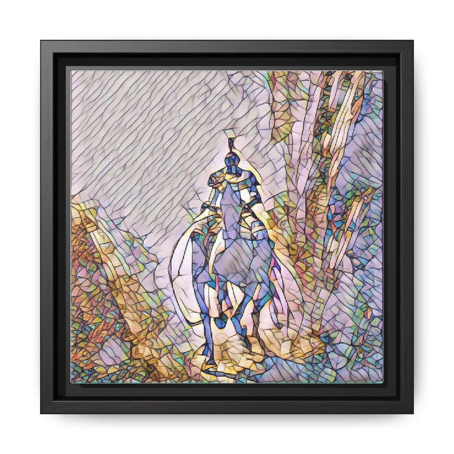 Stained-Glass Knight Matte Framed Canvas Wall Art